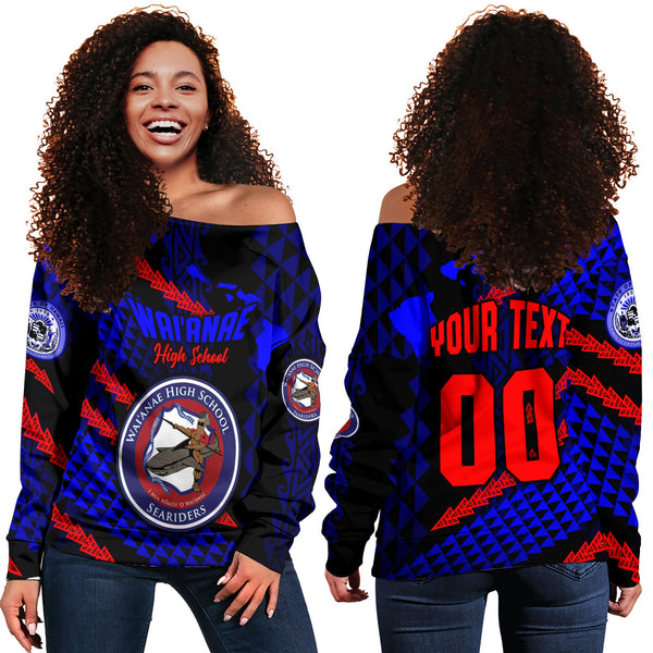 Hawaii Waianae High School Custom Women Off Shoulder Sweatshirt Map Style