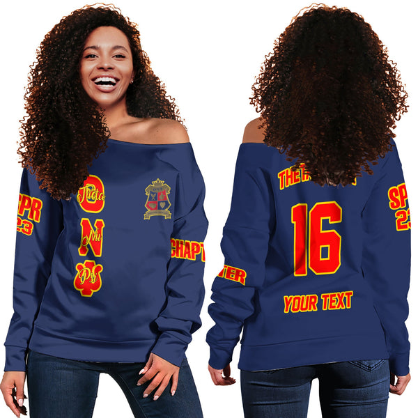 Fraternity Sweatshirt - Personalized Theta Nu Psi Women Off Shoulder Sweatshirt Original Blue Style