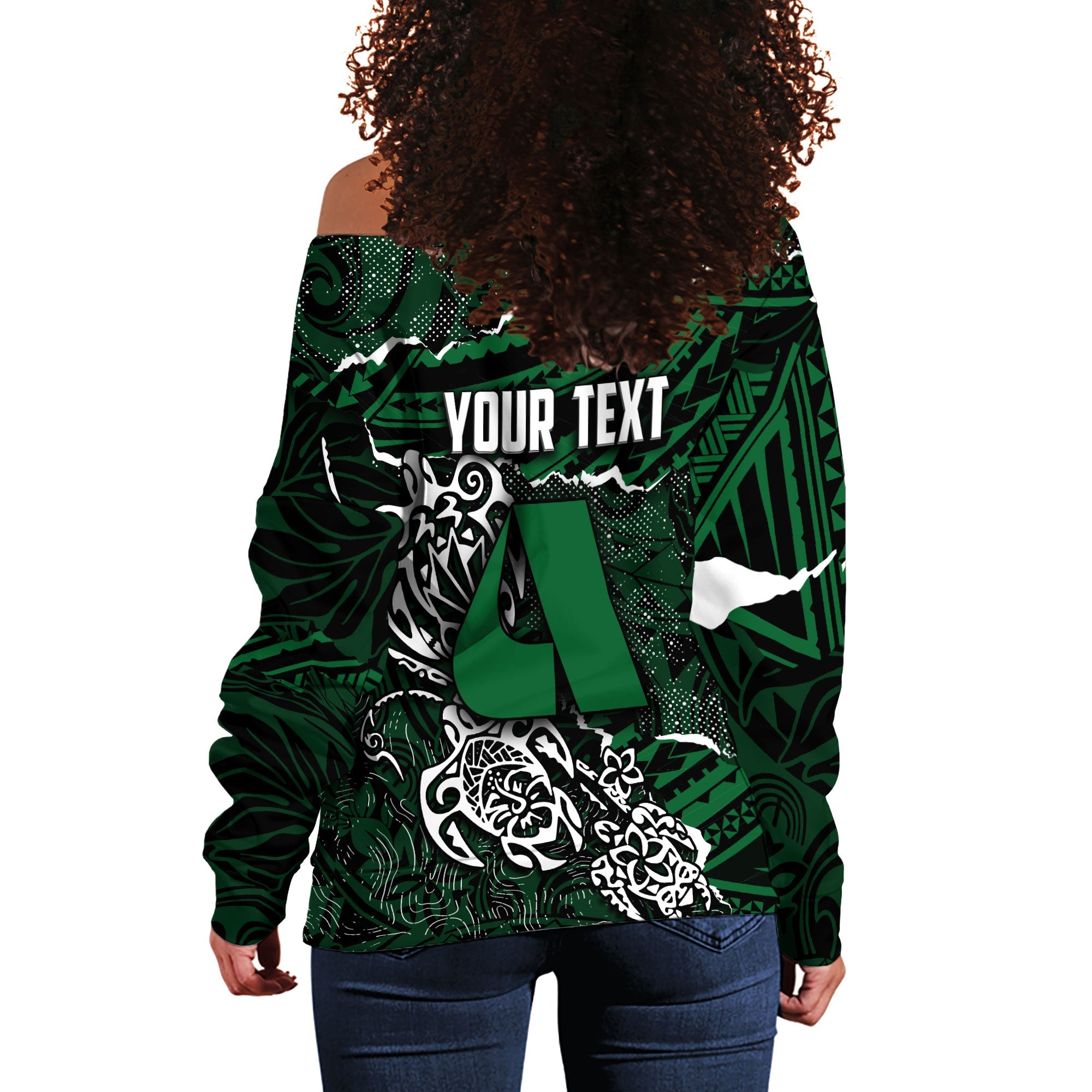 Hawaii Aiea High School Custom Women Off Shoulder Sweatshirt Polynesian Turtle Style