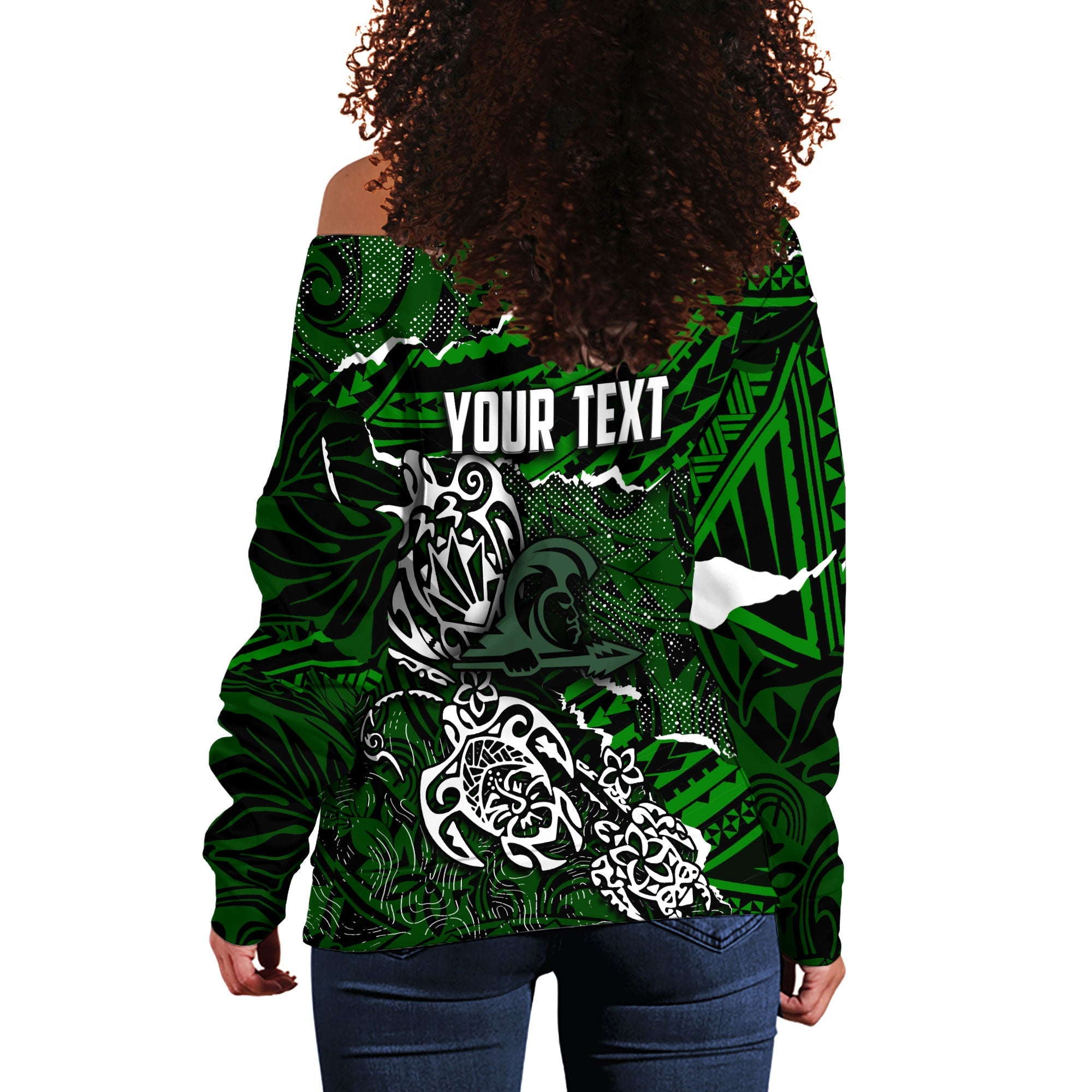 Hawaii Kapaa High School Custom Women Off Shoulder Sweatshirt Polynesian Turtle Style