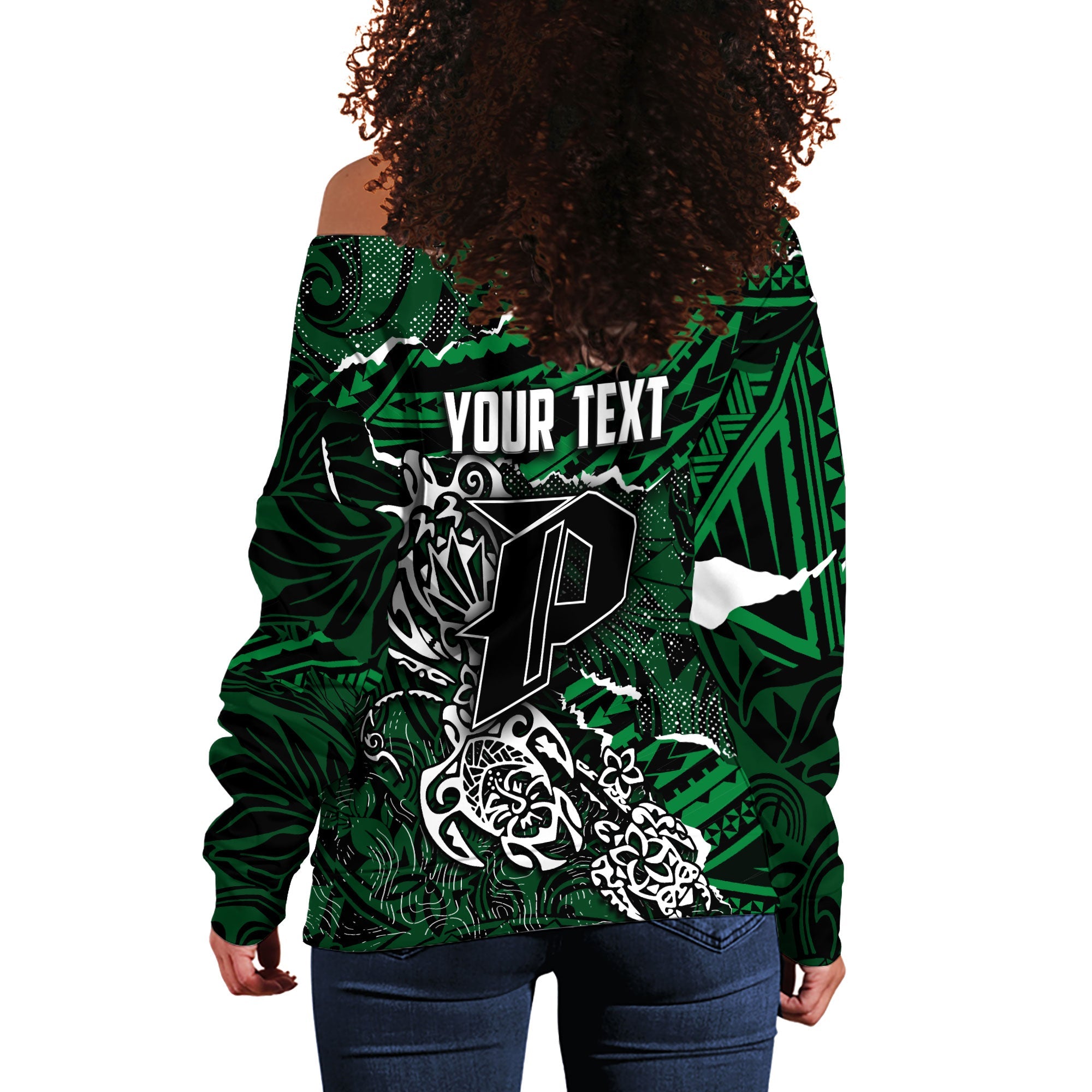 Hawaii Pahoa High & Intermediate School Custom Women Off Shoulder Sweatshirt Polynesian Turtle Style