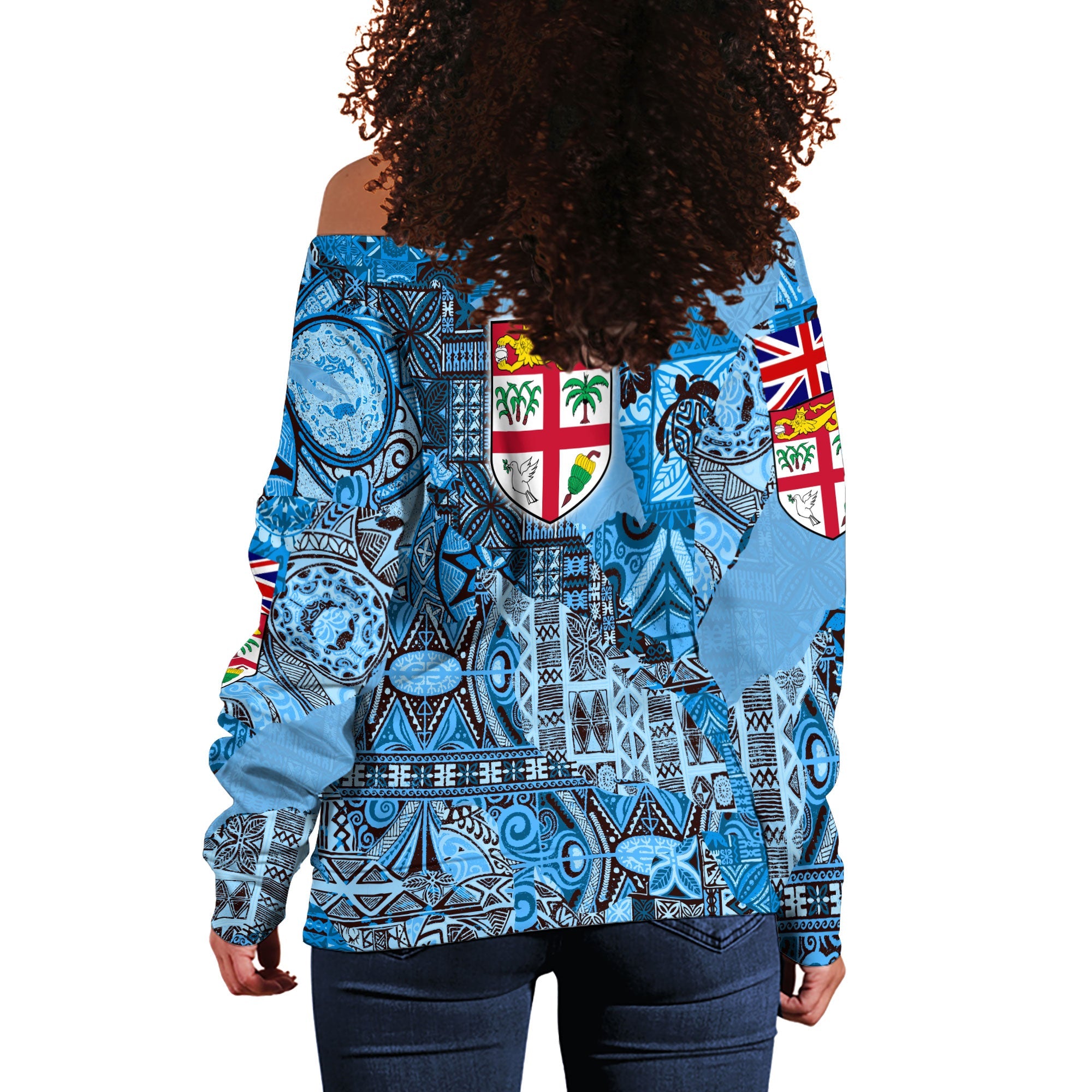 Fiji Flag & Coat Of Arms Women Off Shoulder Sweatshirt