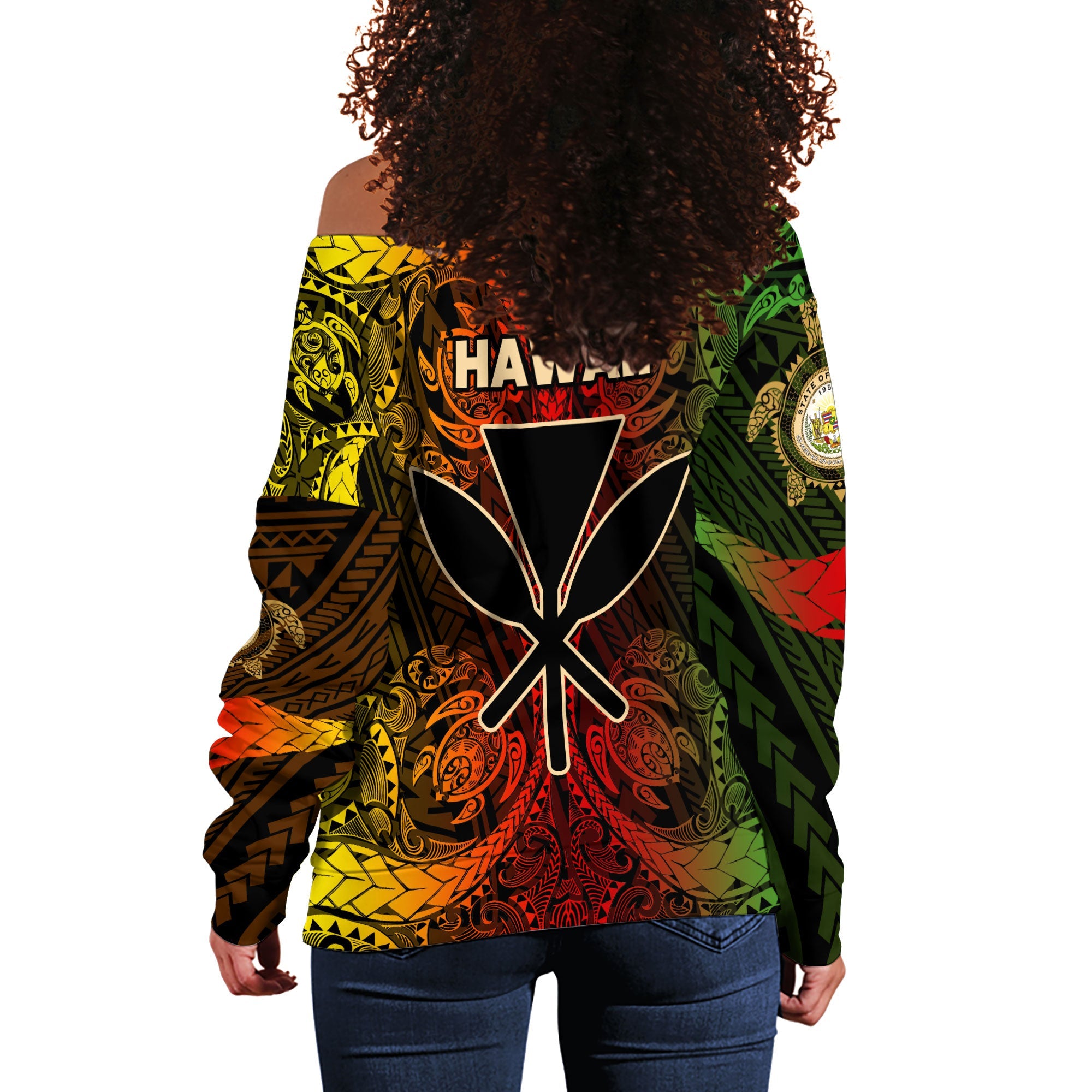 Kanaka Maoli Hawaii Women Off Shoulder Sweatshirt Reggae Style