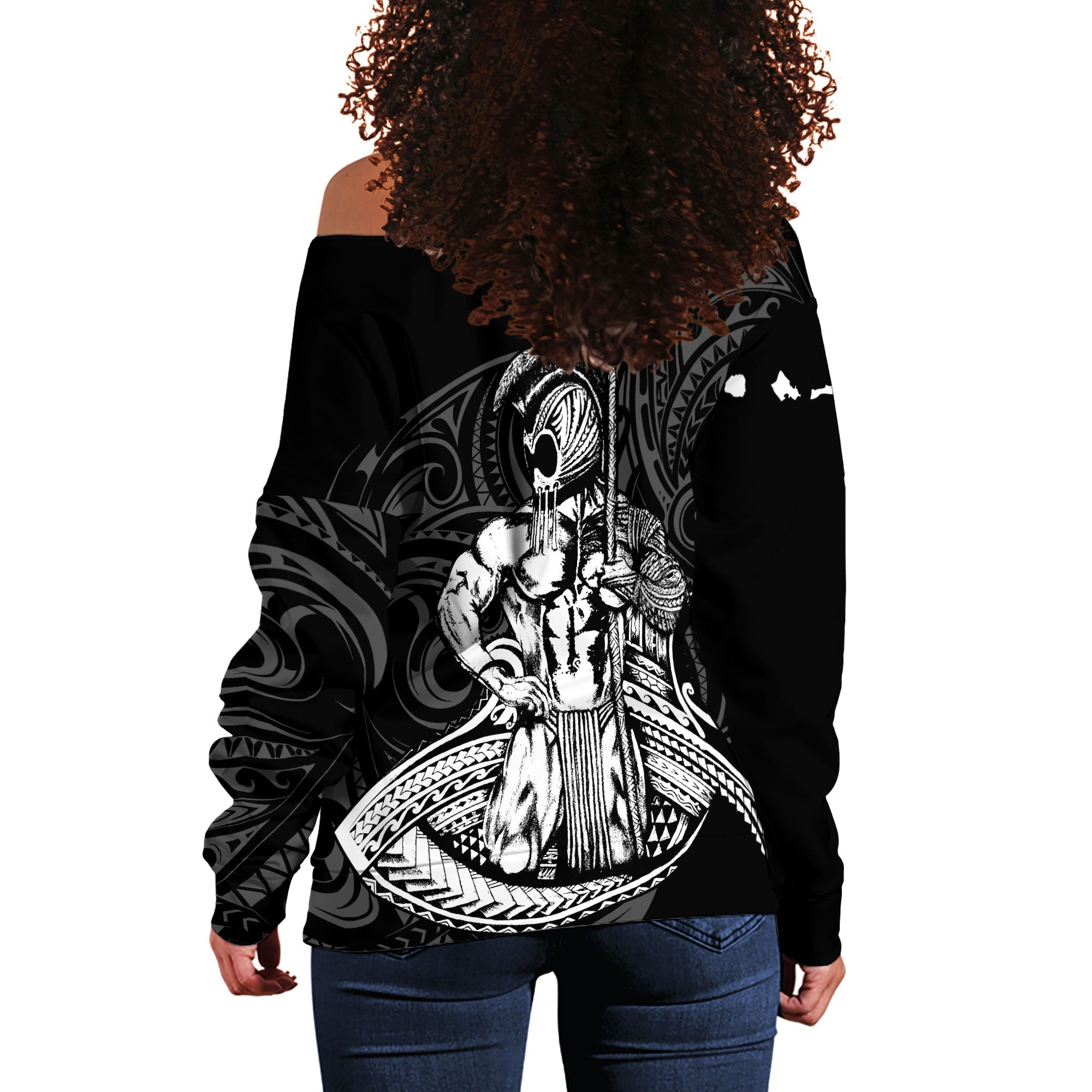 Hawaii Ikaika Warrior Women Off Shoulder Sweatshirt Polynesian Style