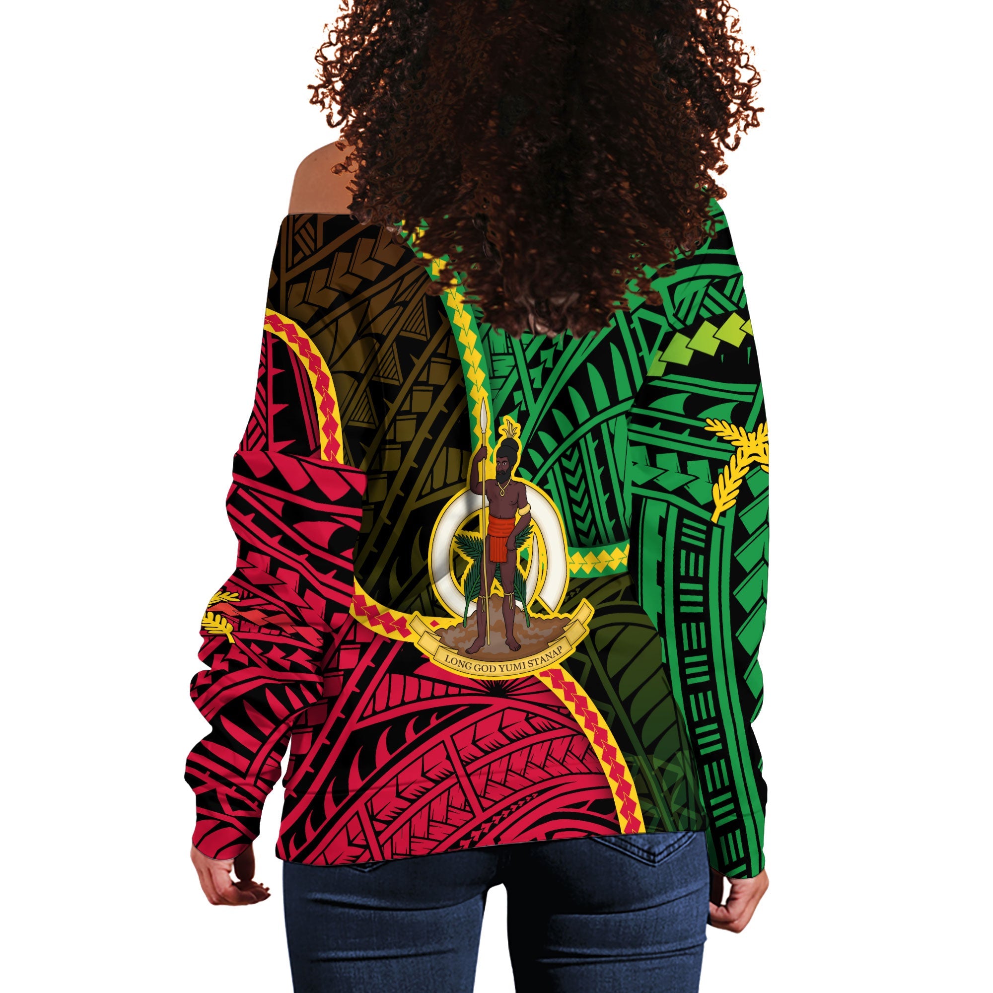 Vanuatu Women Off Shoulder Sweatshirt Independence Day 43rd Anniversary Style