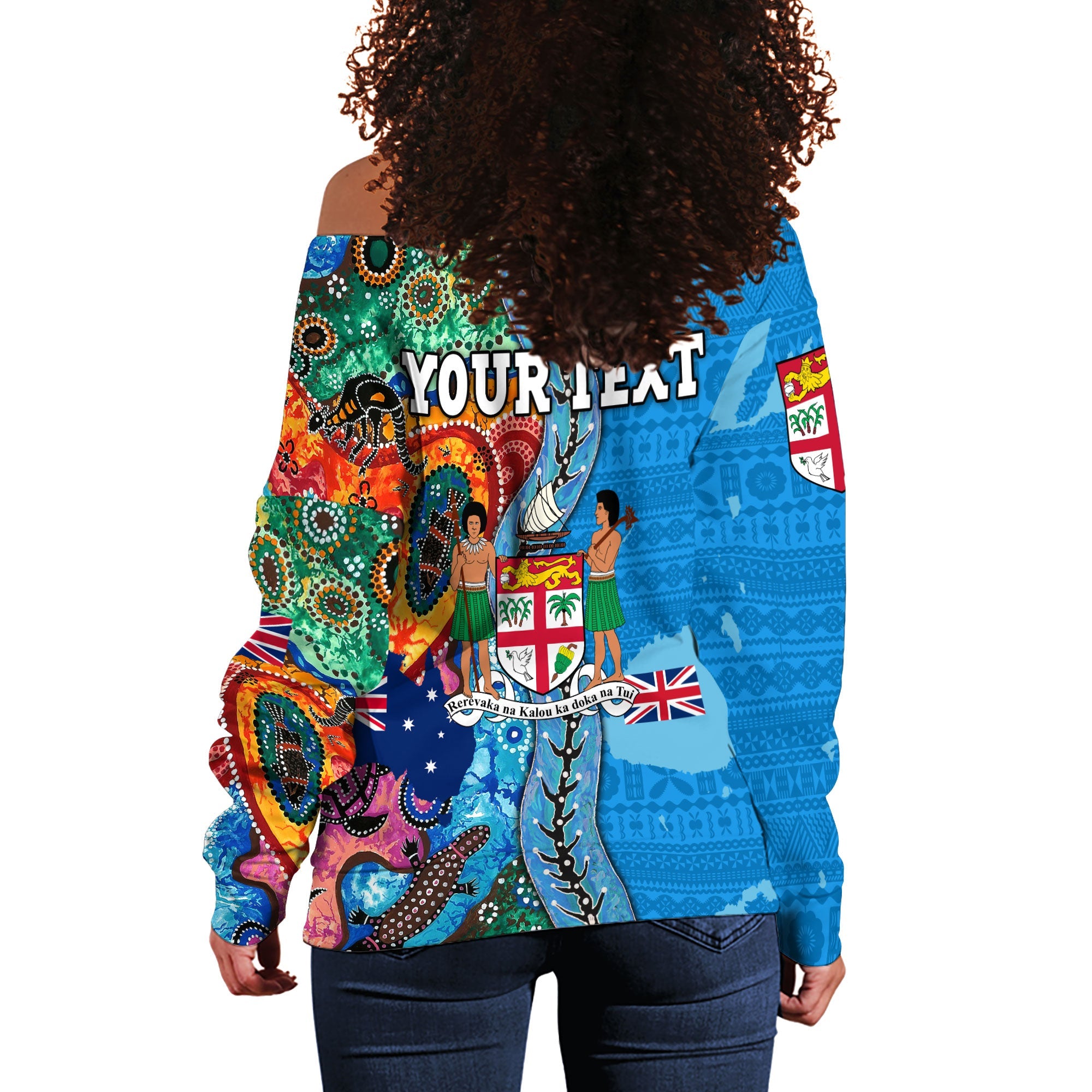 Custom Fiji Tapa & Australia Aboriginal Women Off Shoulder Sweatshirt