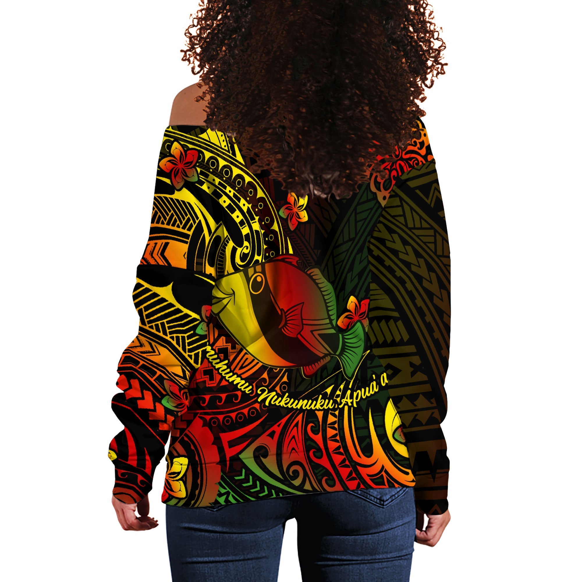 Hawaii Humuhumu Fish Women Off Shoulder Sweatshirt Reggae Style