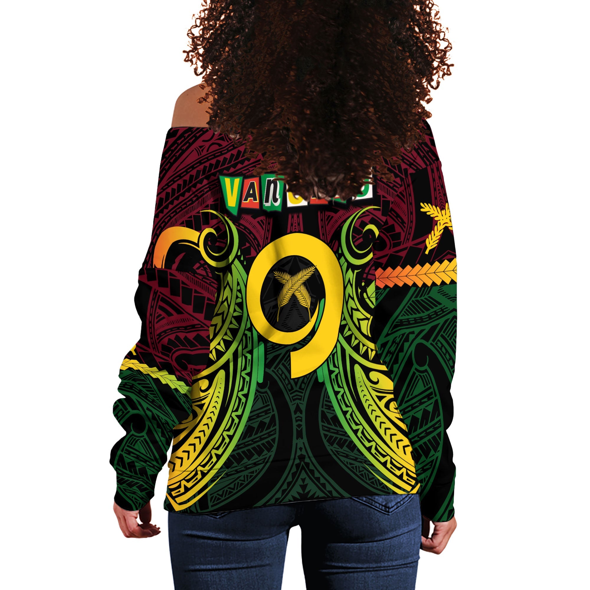 Vanuatu Women Off Shoulder Sweatshirt Independence Day 43rd Anniversary Style 2