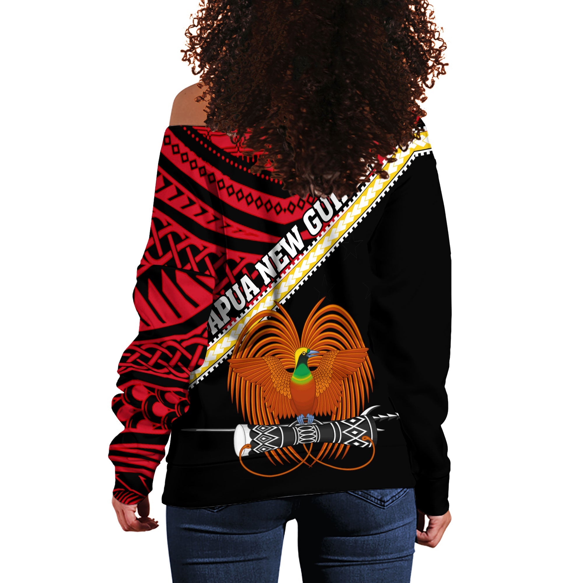 Papua New Guinea Women Off Shoulder Sweatshirt Polynesian Flag Style