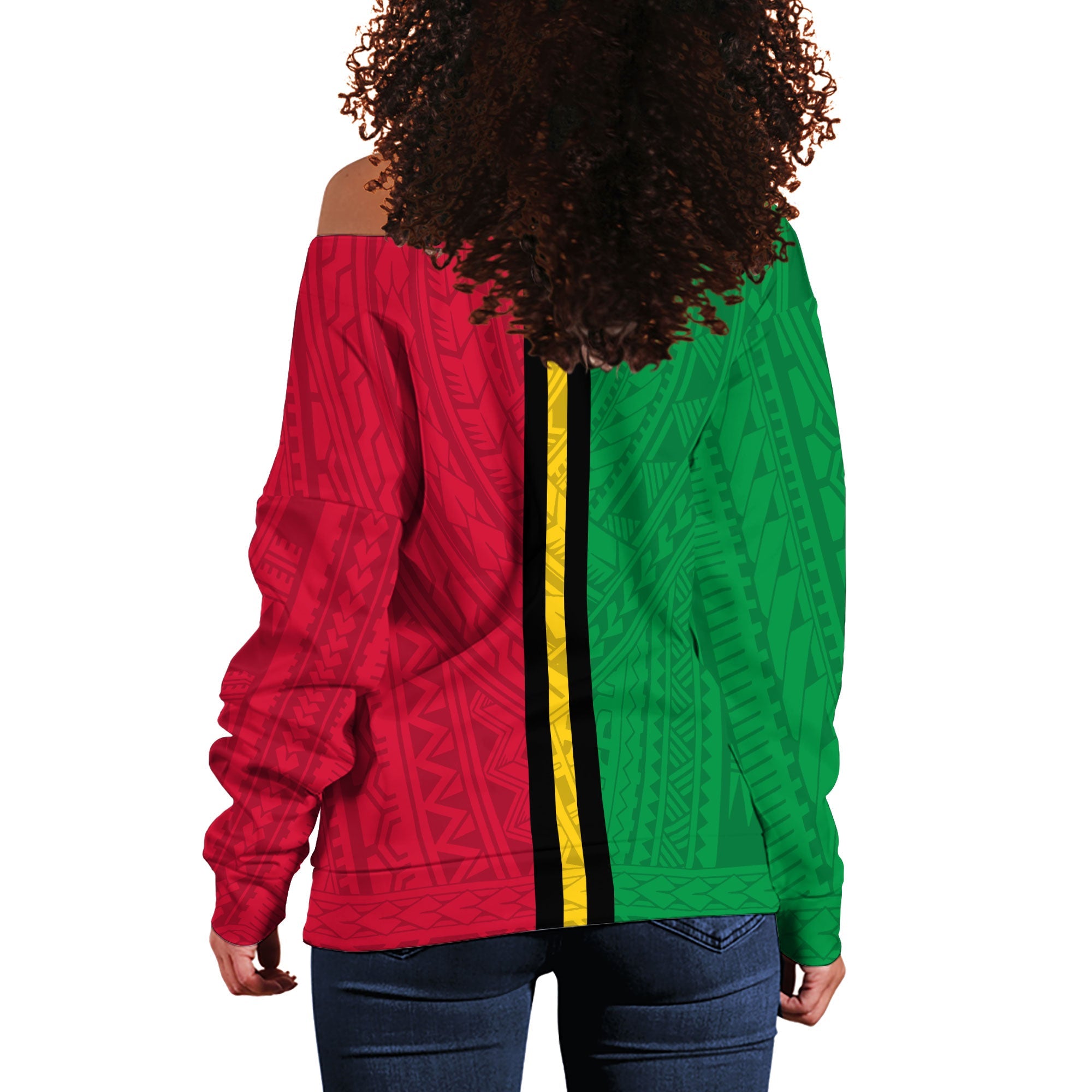 Vanuatu Women Off Shoulder Sweatshirt Polynesian Flag Style