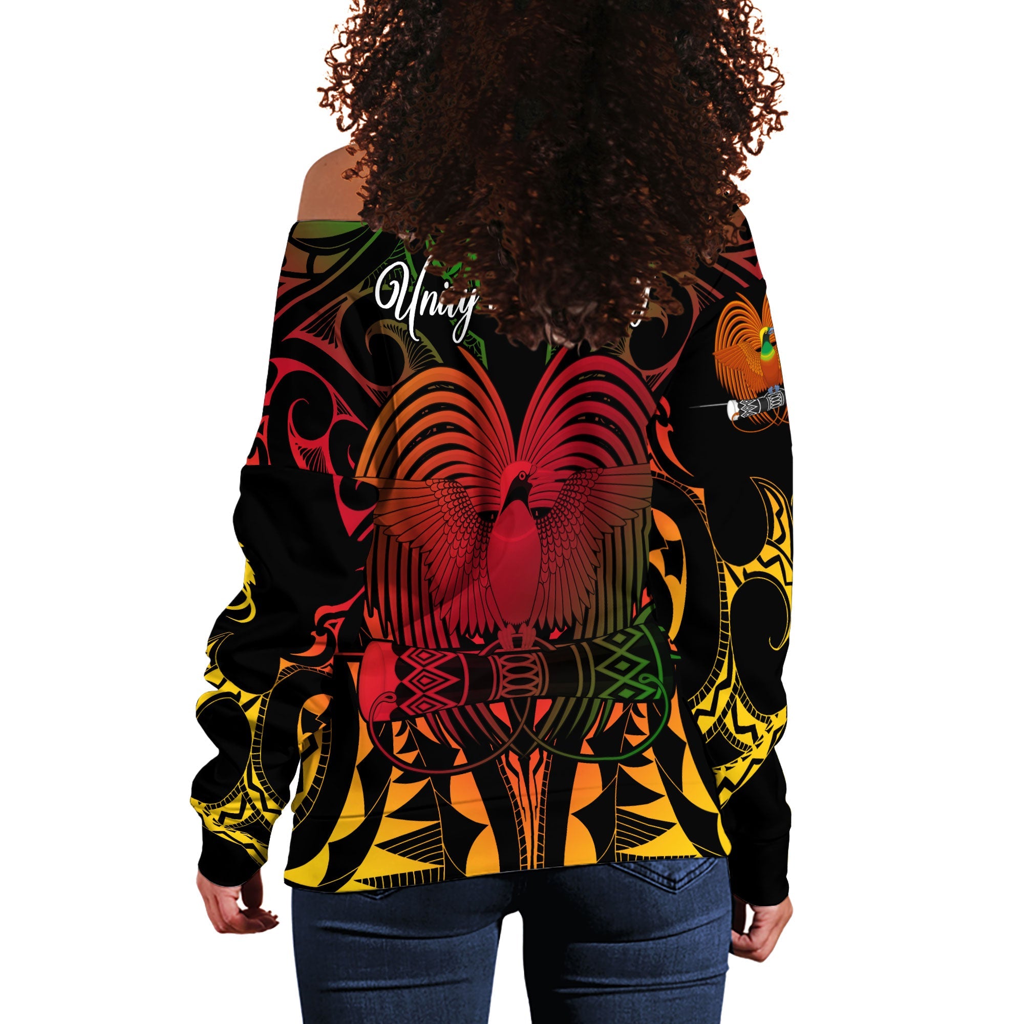 Papua New Guinea Women Off Shoulder Sweatshirt Unity In Diversity Motto