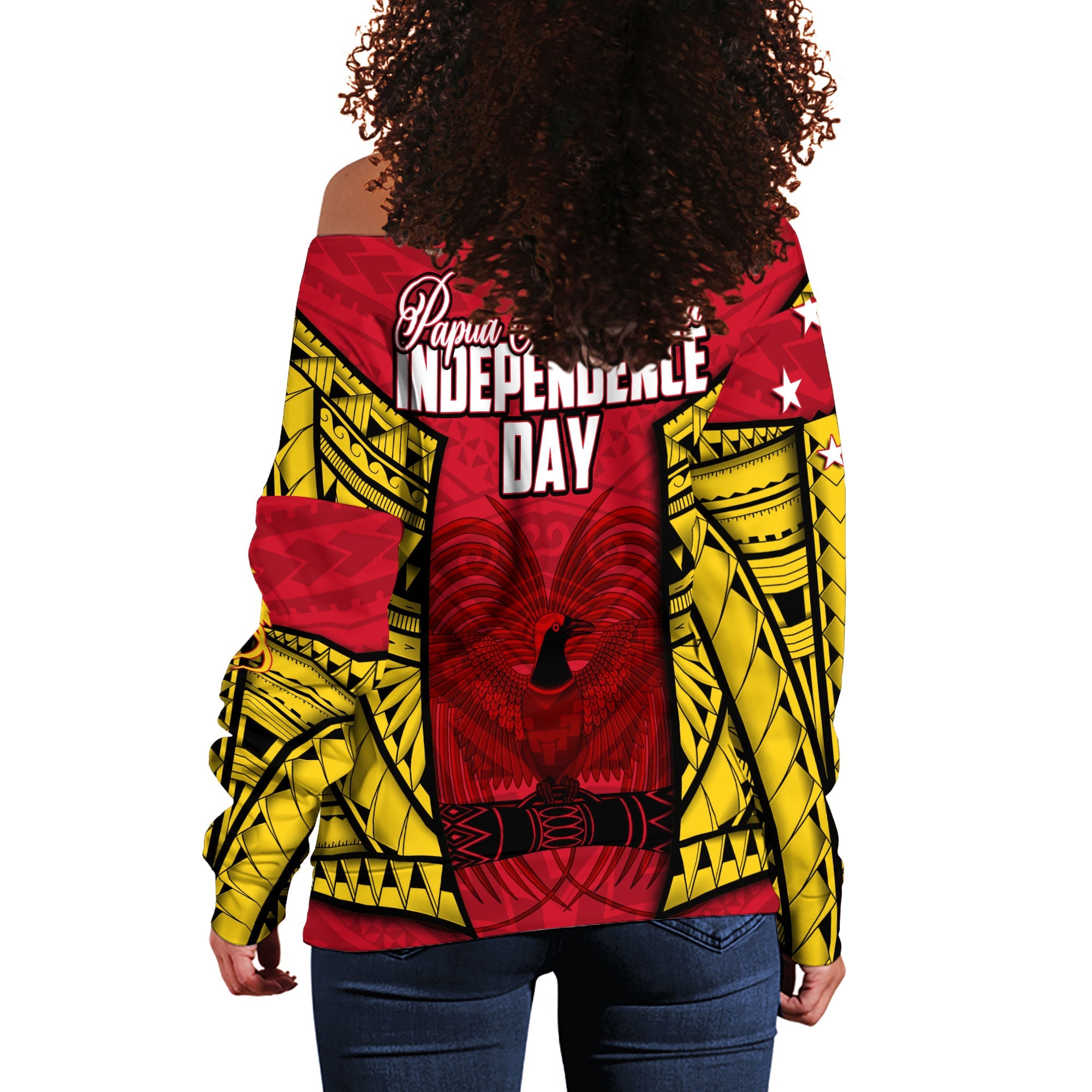 Papua New Guinea Independence Day Women Off Shoulder Sweatshirt Raggiana Bird of Paradise Style