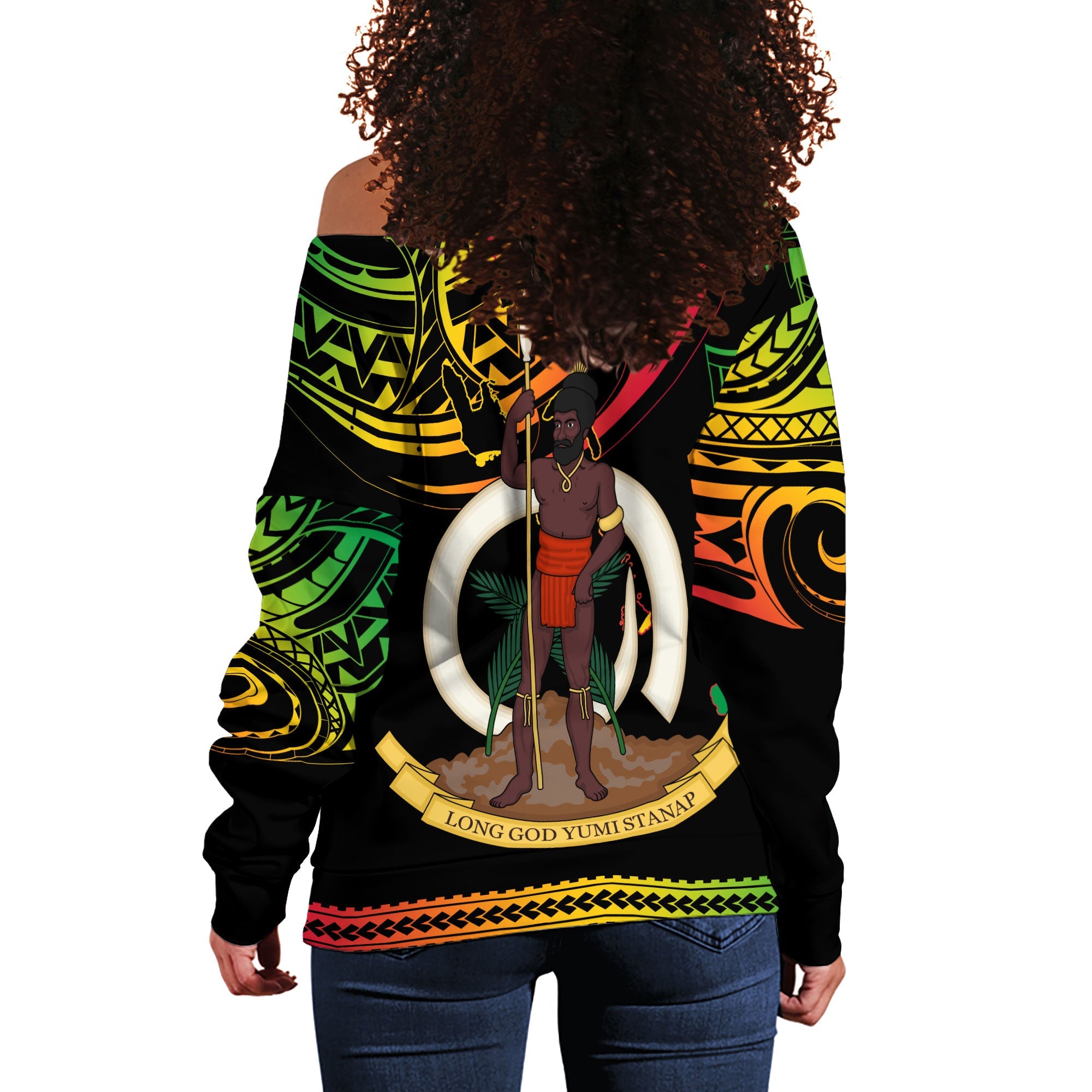 Vanuatu Proud To Be Ni-Van Women Off Shoulder Sweatshirt Coat Of Arms Reggae Style