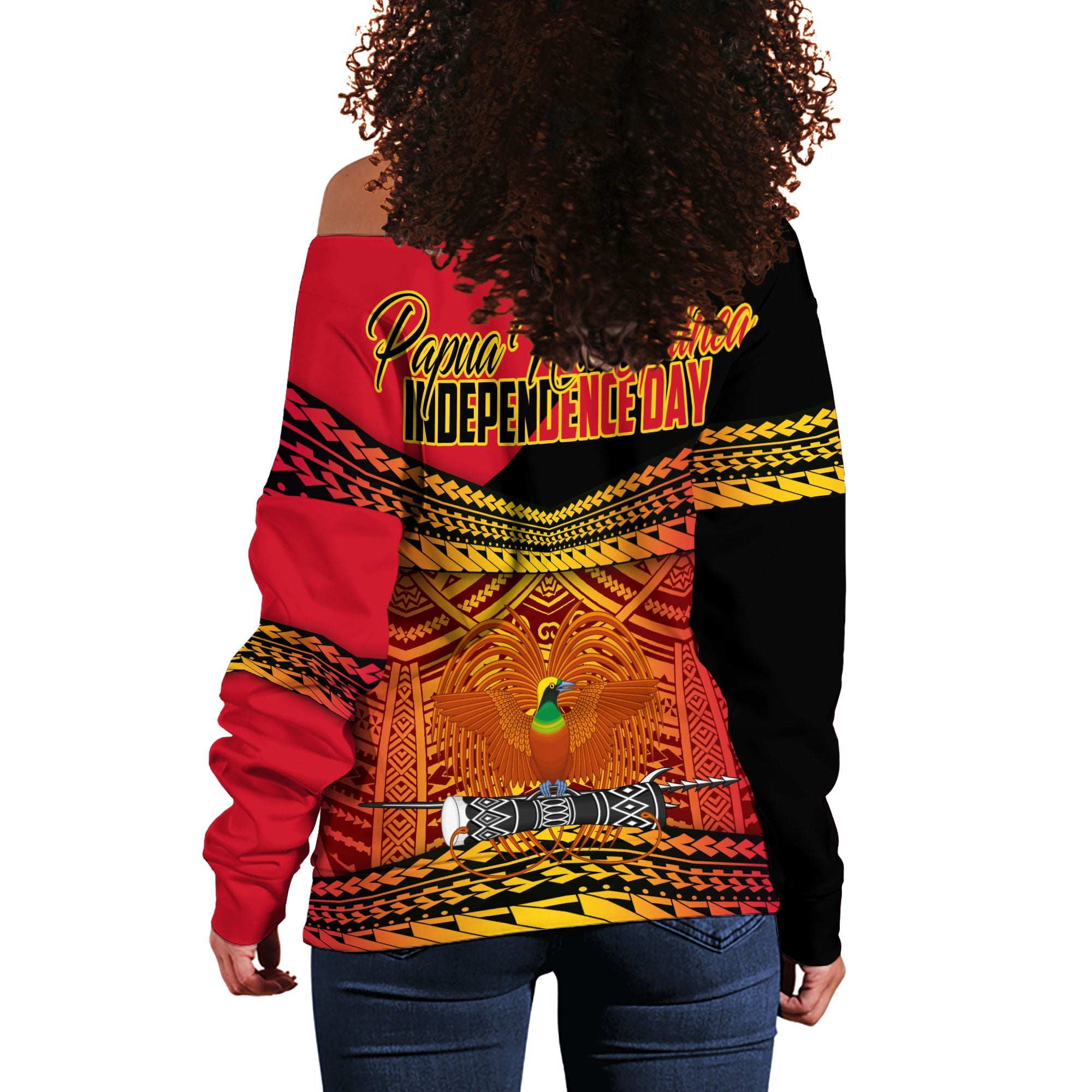 Papua New Guinea Independence Day Women Off Shoulder Sweatshirt PNG Emblem Style