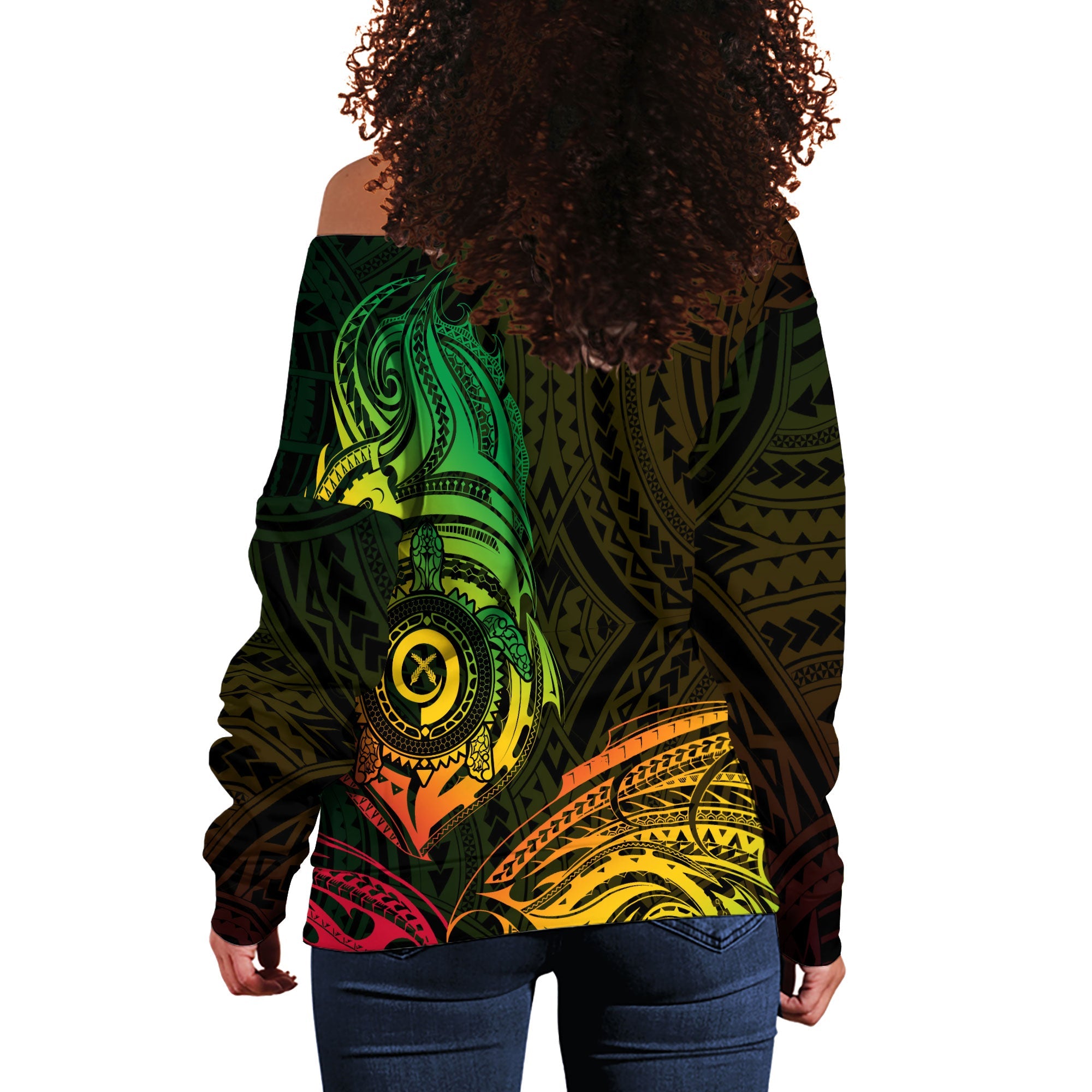 Vanuatu Women Off Shoulder Sweatshirt Polynesian Reggae Style