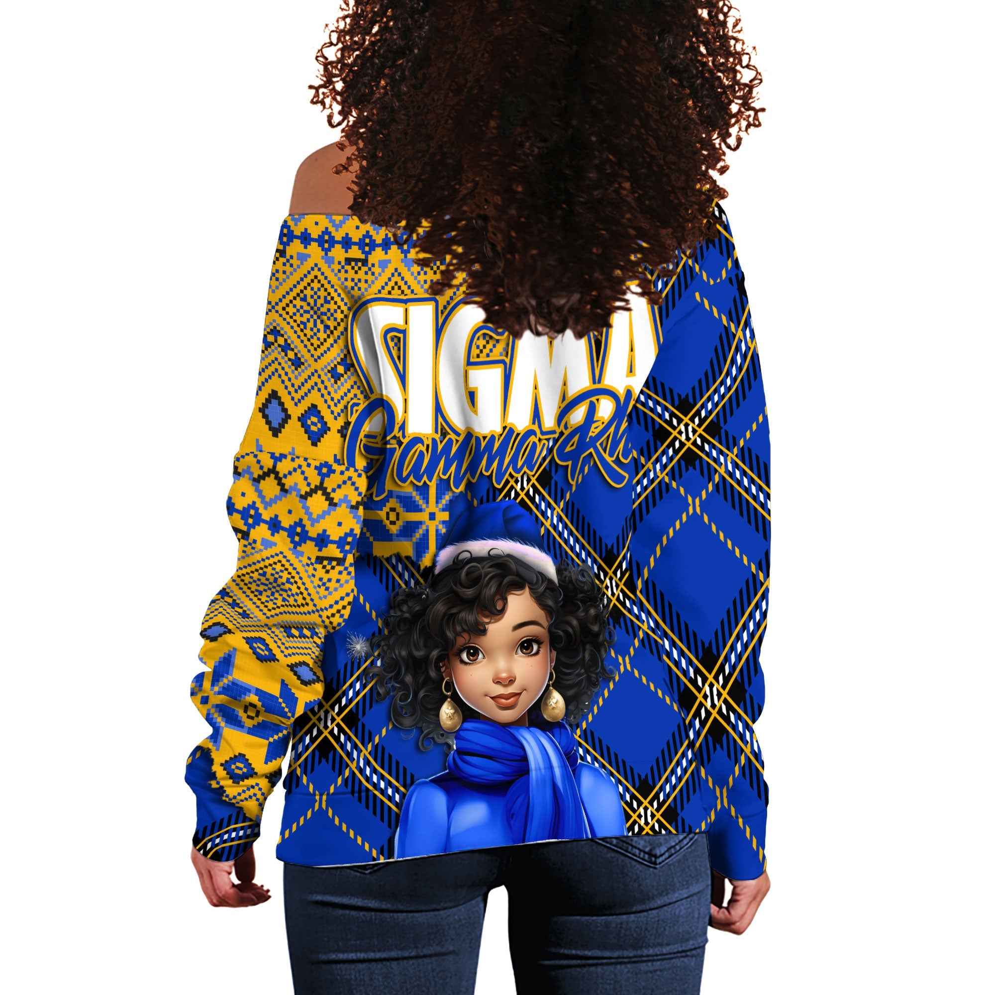 Sorority Sweatshirt - Christmas Sigma Gamma Rho Girl Women Off Shoulder Sweatshirt Plaid Background Style