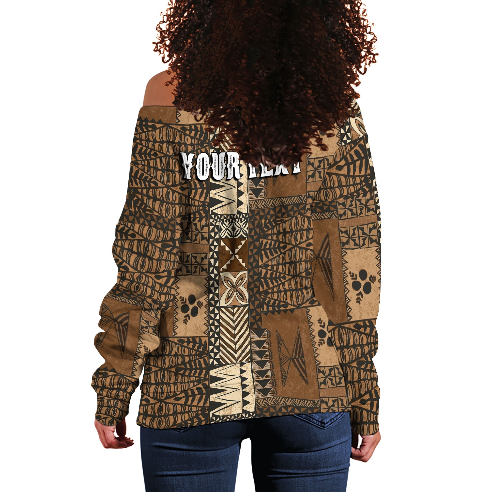 Custom Tonga Women Off Shoulder Sweatshirt Ngatu Tapa Style