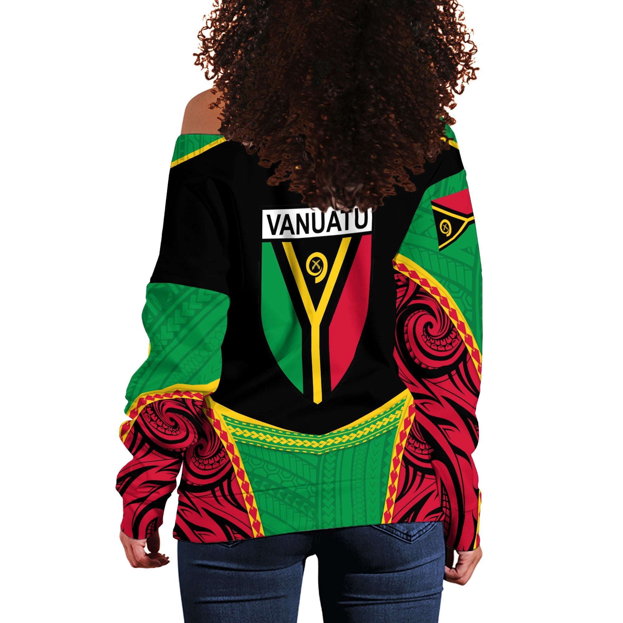 Custom Vanuatu Flag & Coat Of Arms Women Off Shoulder Sweatshirt Black Style