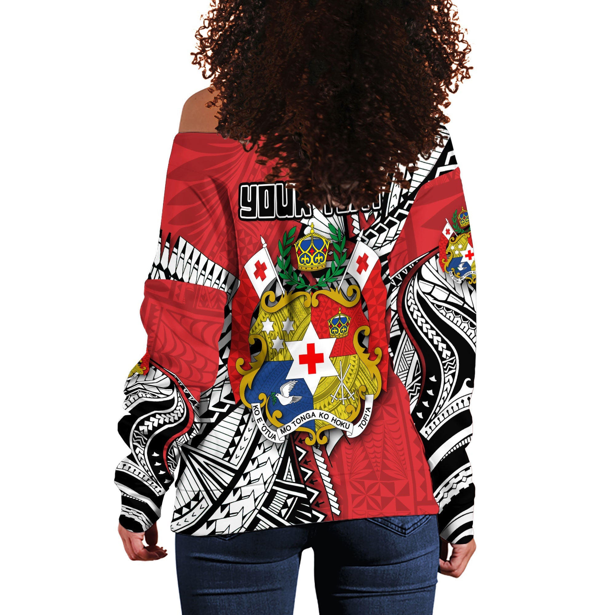 Custom Tonga Vava'u Lahi Coat Of Arms Women Off Shoulder Sweatshirt