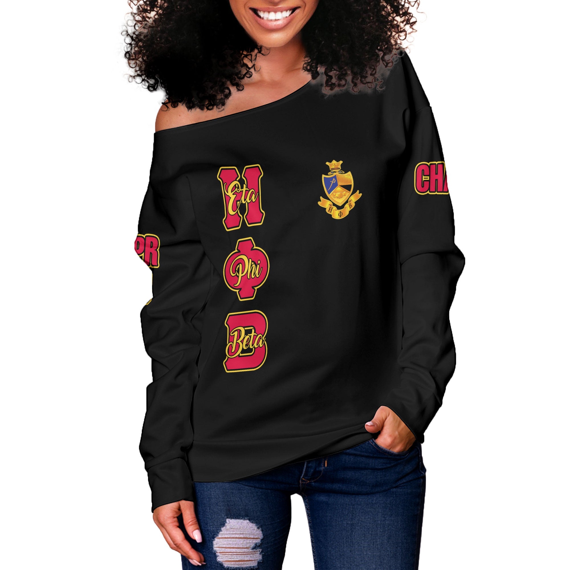 Sorority Sweatshirt - Personalized Eta Phi Beta Women Off Shoulder Sweatshirt Original Black Style