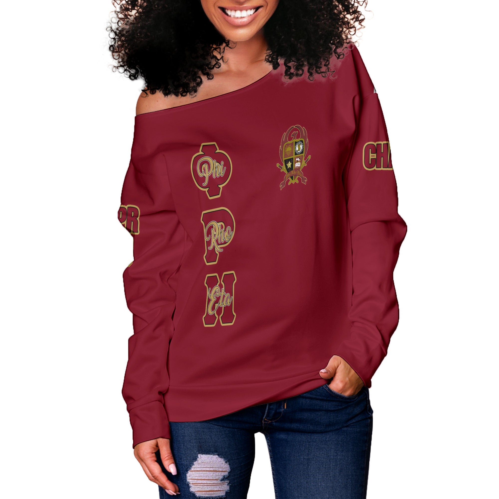 Fraternity Sweatshirt - Personalized Phi Rho Eta Women Off Shoulder Sweatshirt Original Maroon Style