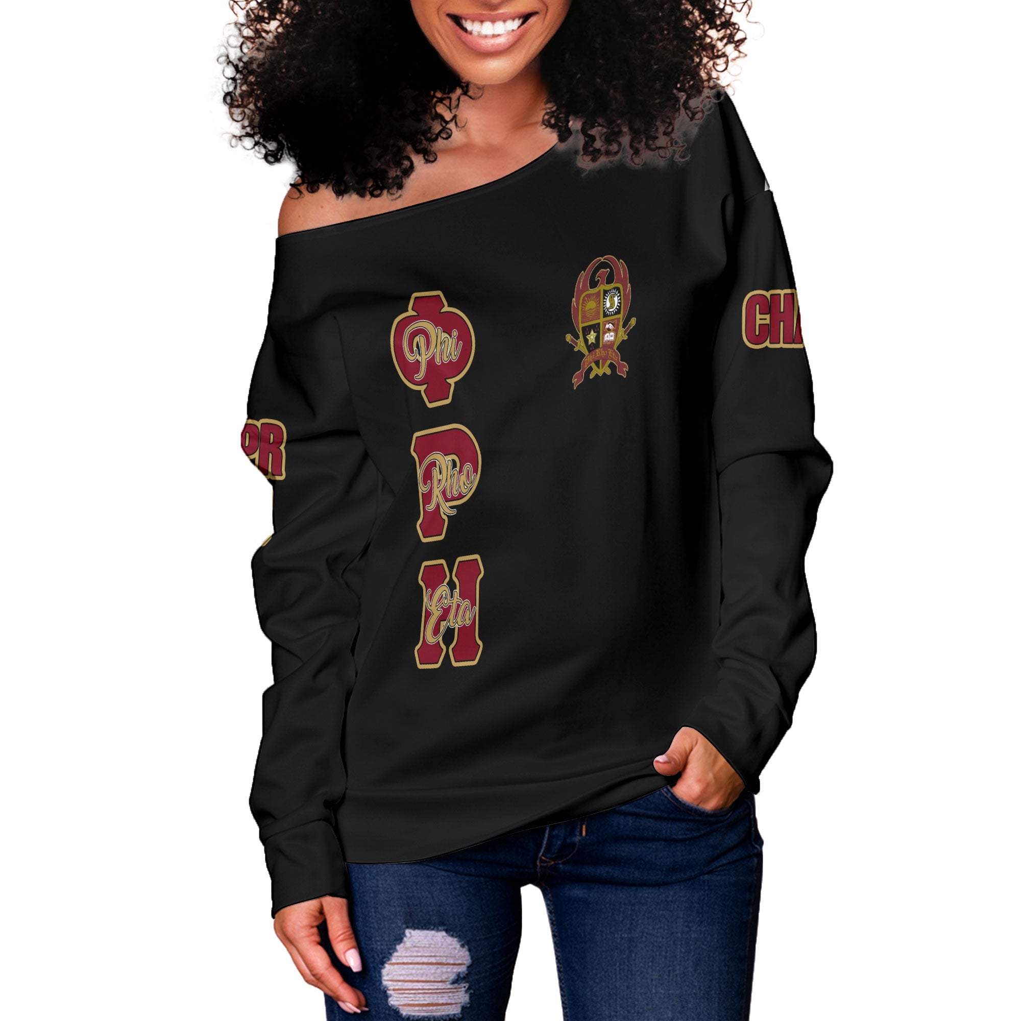 Fraternity Sweatshirt - Personalized Phi Rho Eta Women Off Shoulder Sweatshirt Original Dark Style