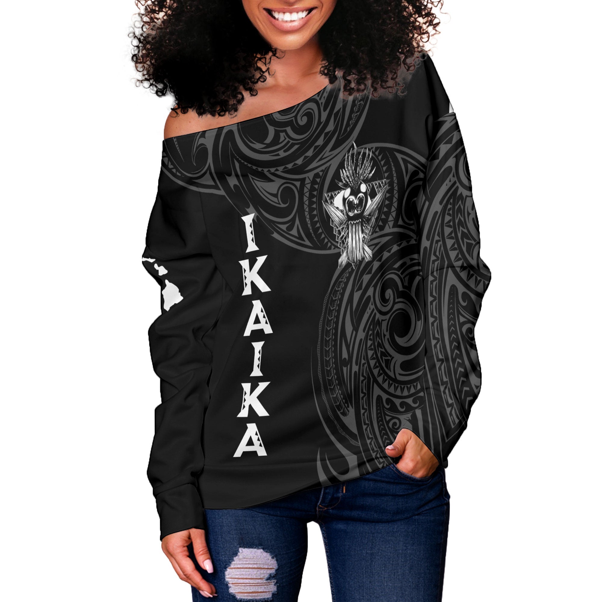 Hawaii Ikaika Warrior Women Off Shoulder Sweatshirt Polynesian Style