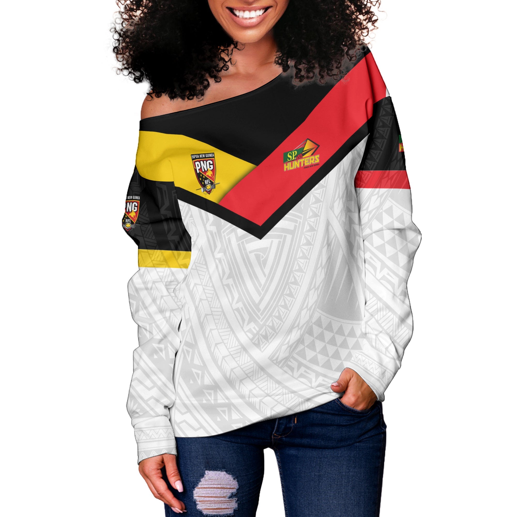 Papua New Guinea Rugby Hunters Women Off Shoulder Sweatshirt