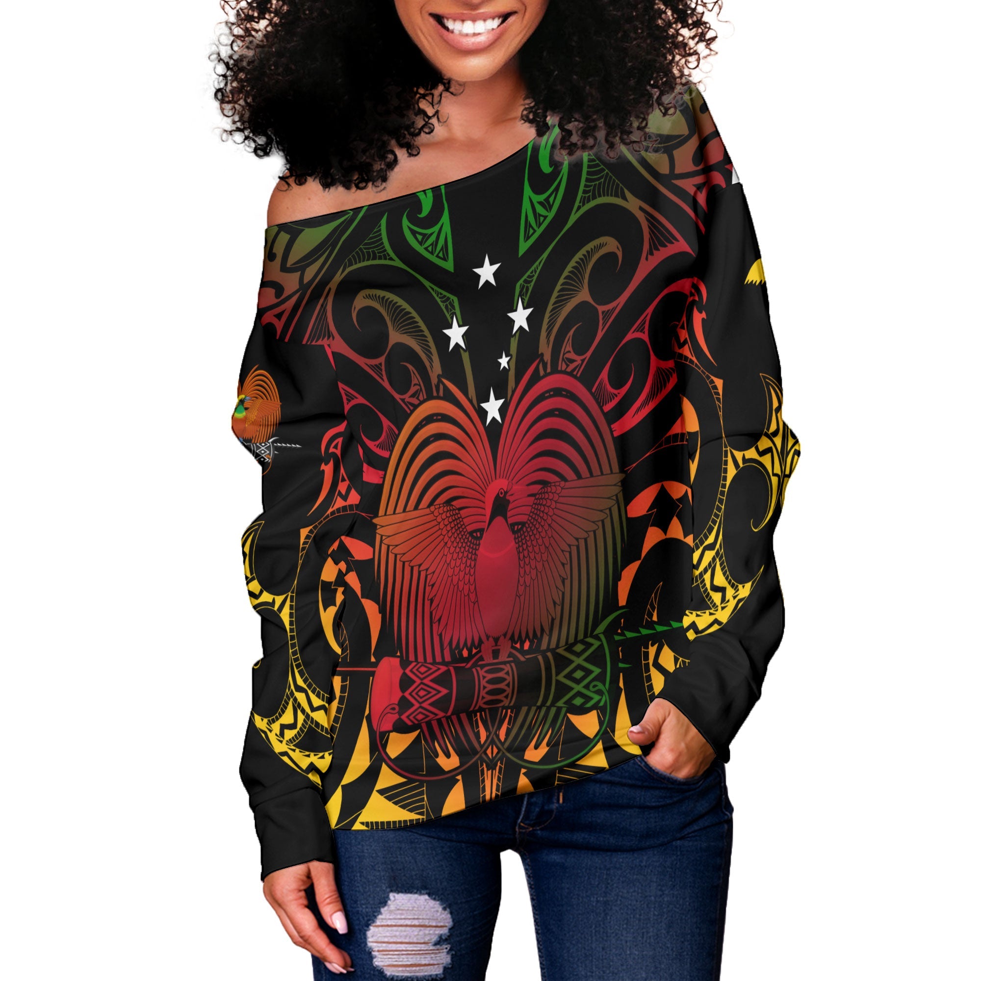 Papua New Guinea Women Off Shoulder Sweatshirt Unity In Diversity Motto