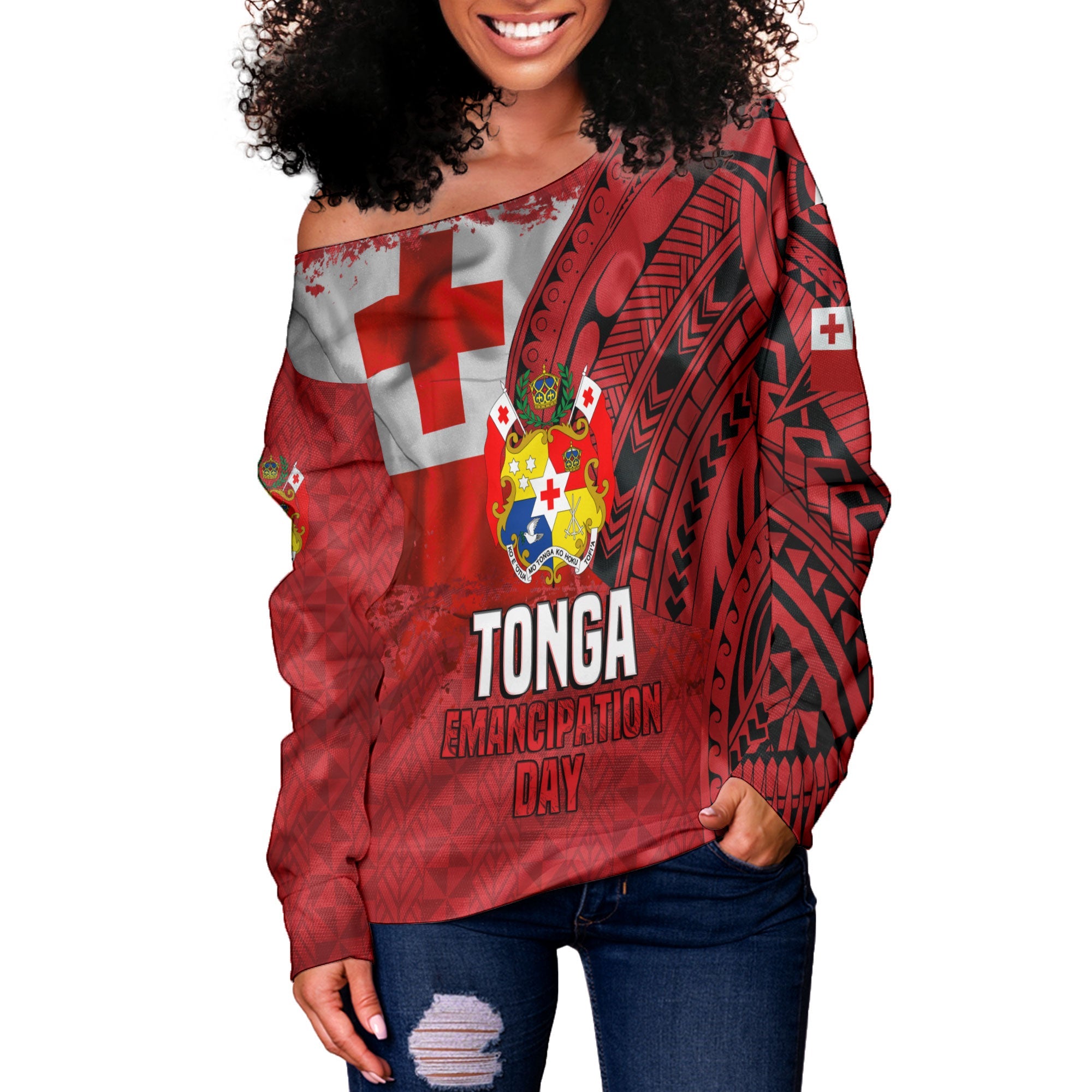 Tonga Independence Emancipation Day Women Off Shoulder Sweatshirt