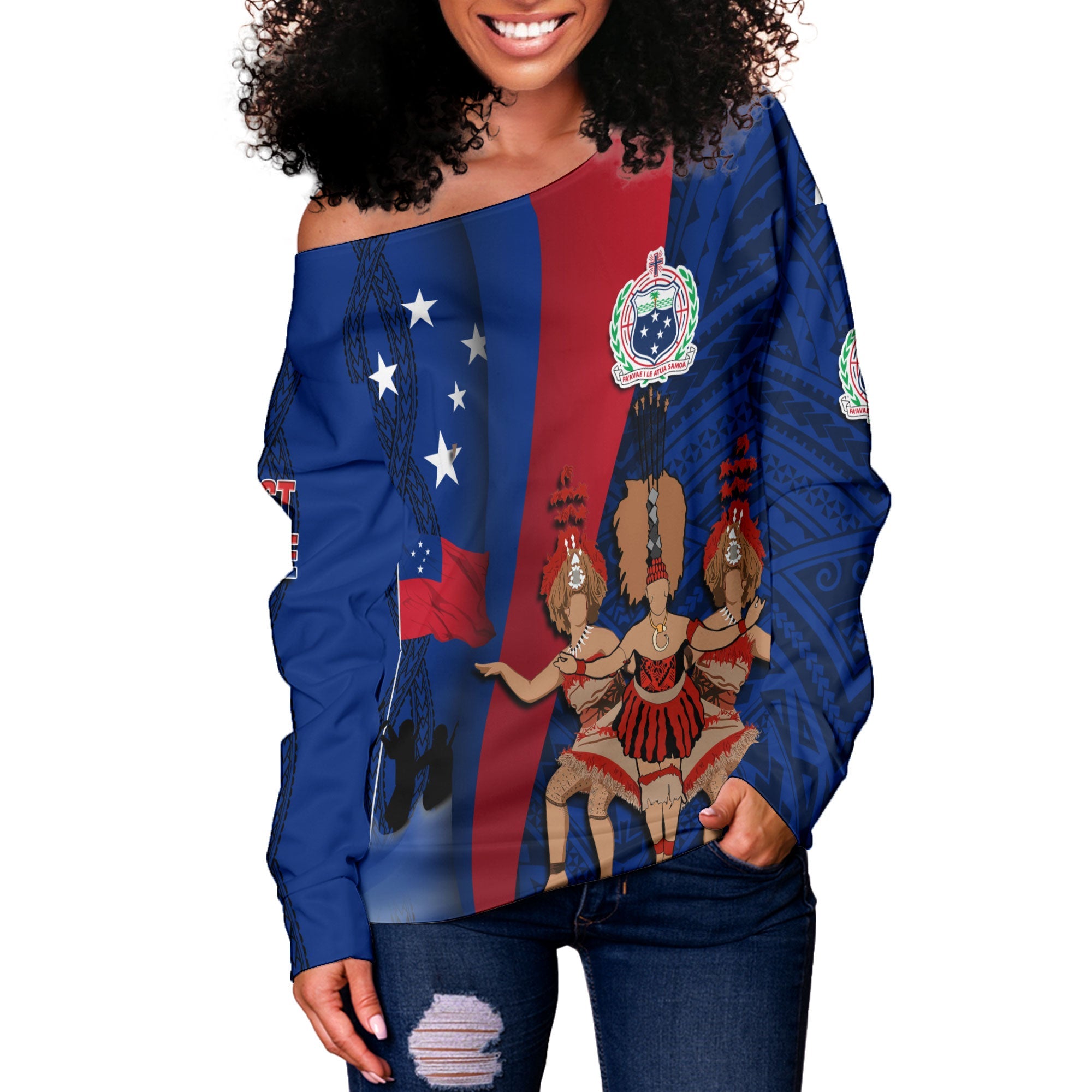 Samoa Independence Day Women Off Shoulder Sweatshirt Celebrating Dance Style