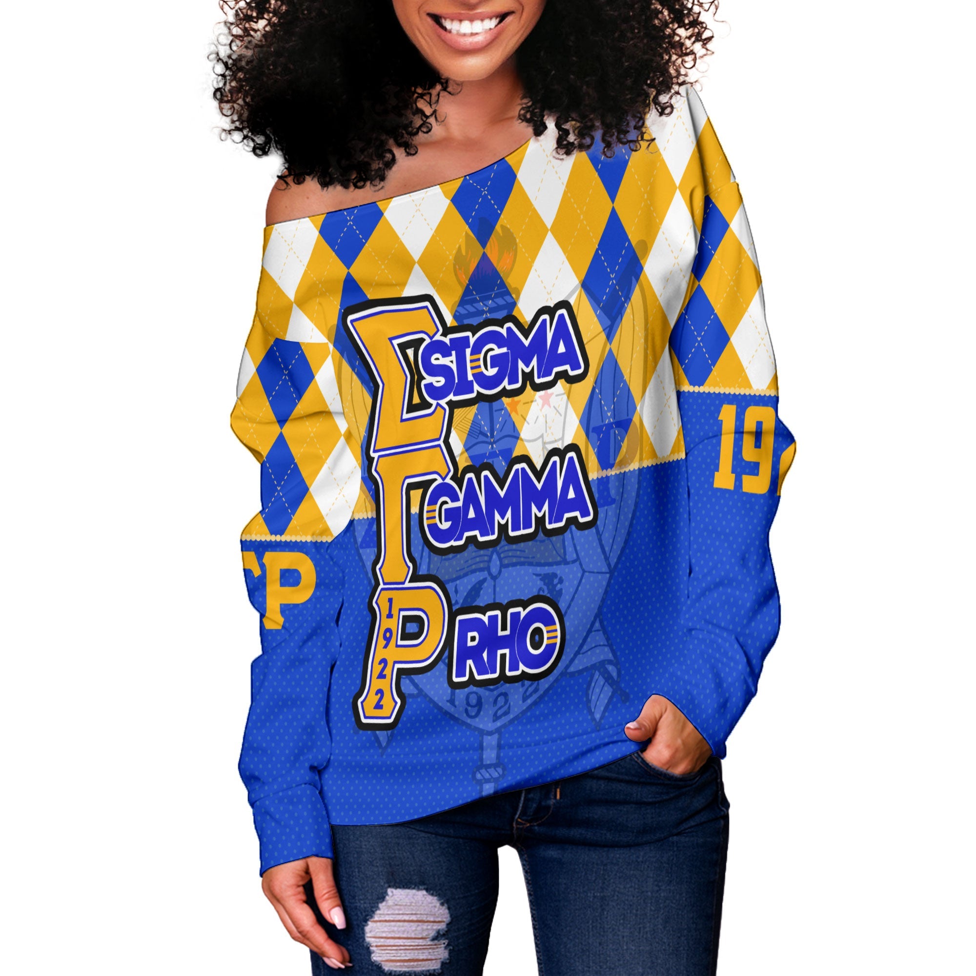 Sorority Sweatshirt - Christmas Sigma Gamma Rho Girl Women Off Shoulder Sweatshirt Rhombus Pattern Style