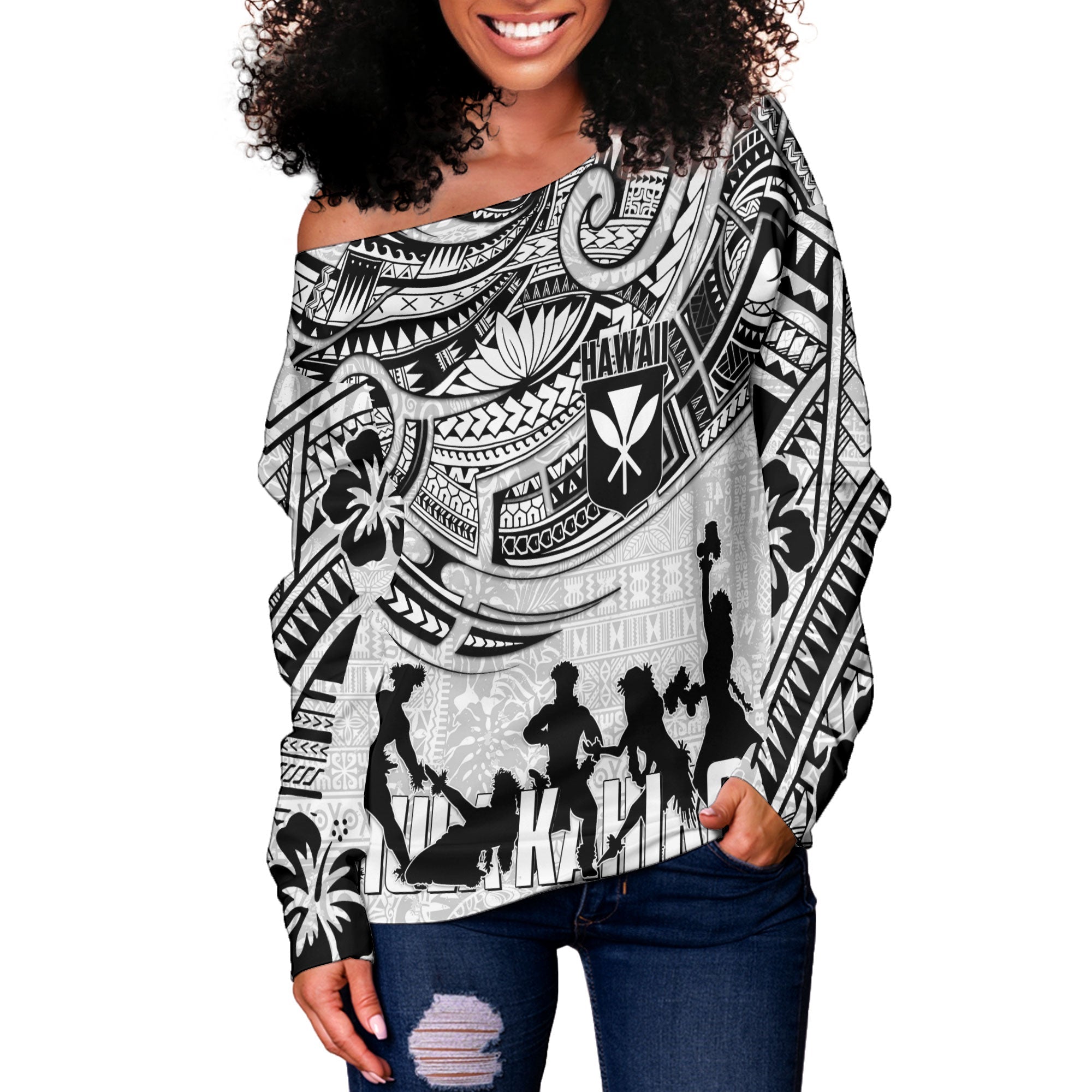 Hawaiian Hula Kahiko Women Off Shoulder Sweatshirt