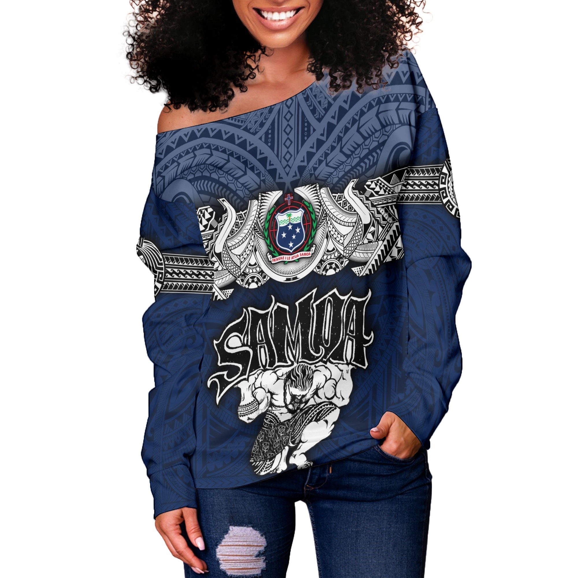 Custom Samoa Warrior Women Off Shoulder Sweatshirt