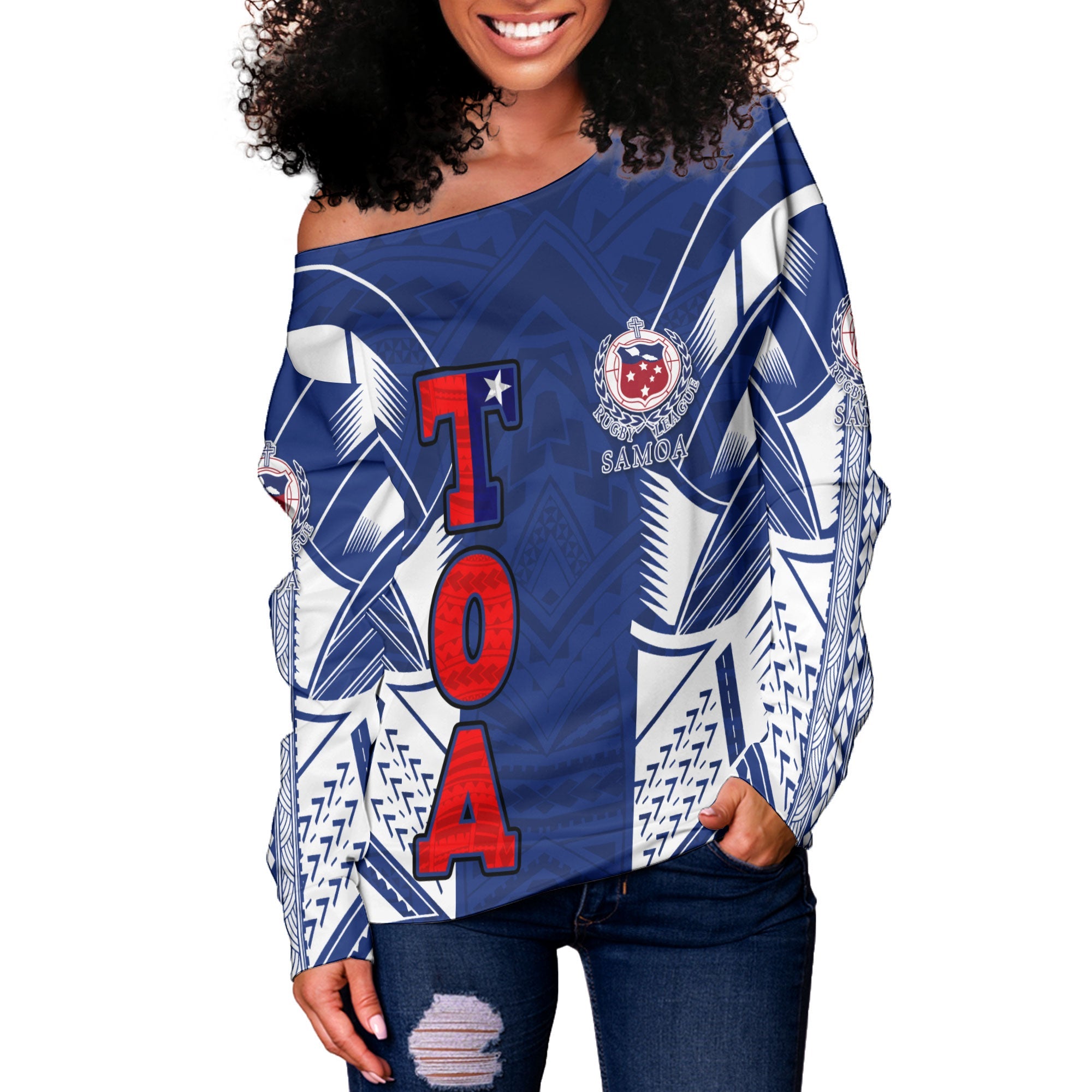 Custom TOA Samoa Rugby Women Off Shoulder Sweatshirt