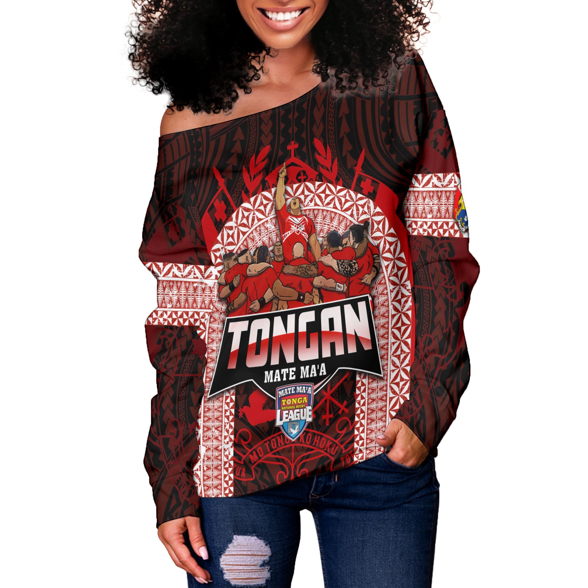 Custom Tonga Mate Ma'a Rugby League Women Off Shoulder Sweatshirt