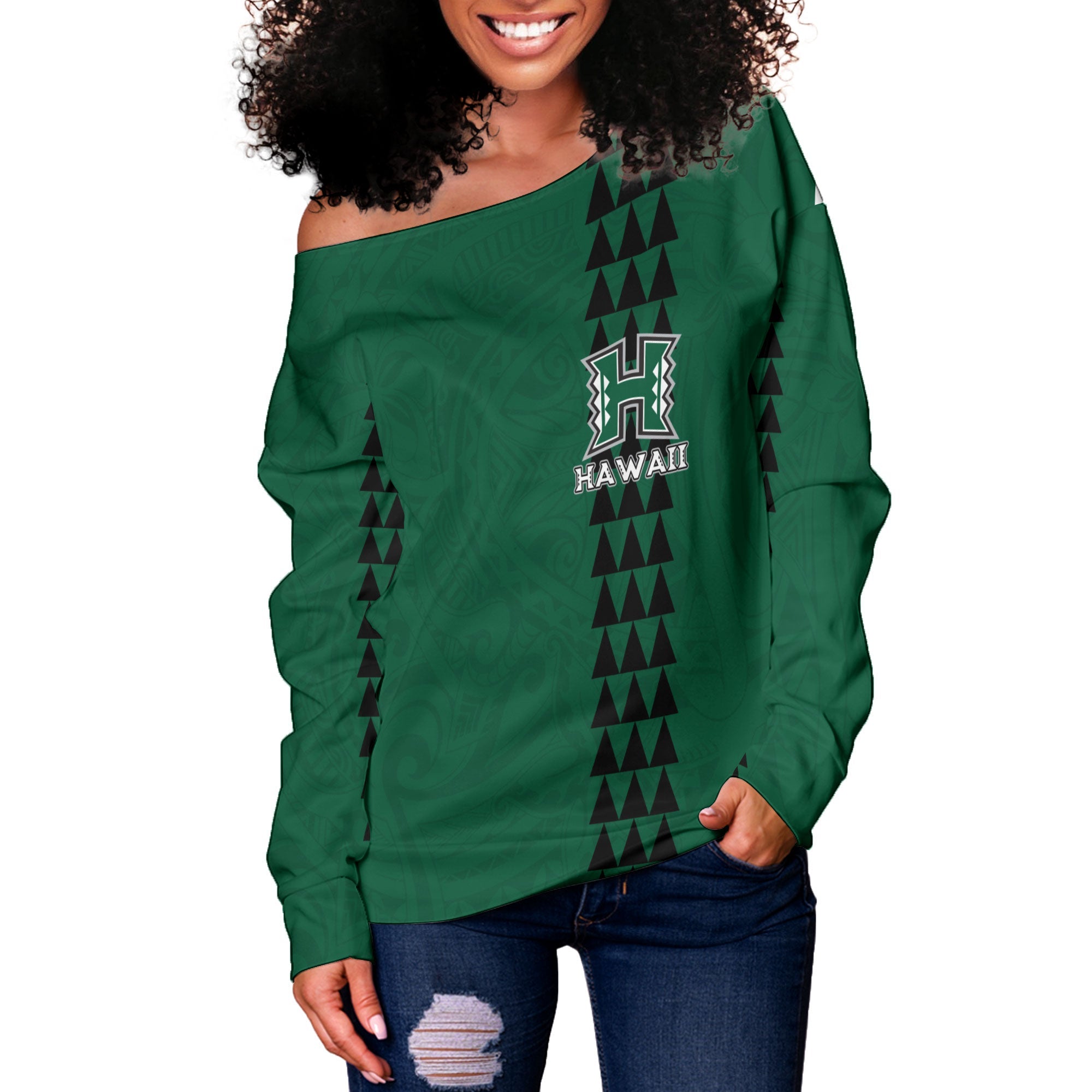 Custom Hawaii Rainbow Warriors Rugby Women Off Shoulder Sweatshirt