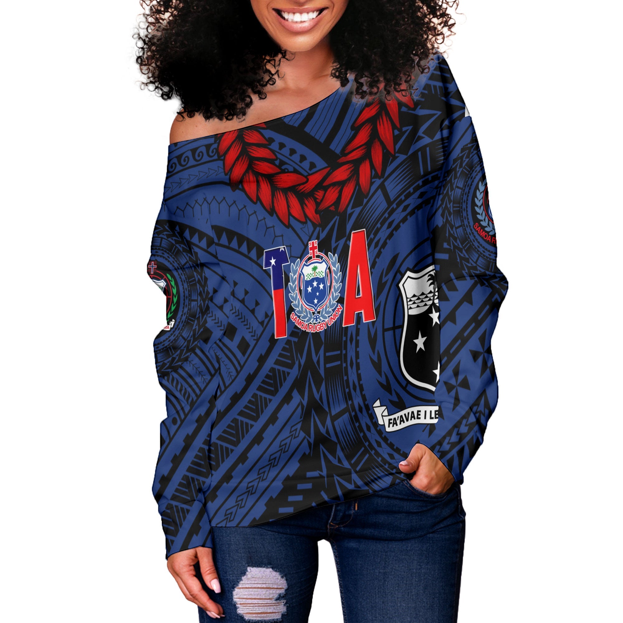 Samoa TOA Rugby Women Off Shoulder Sweatshirt Ulafala Style