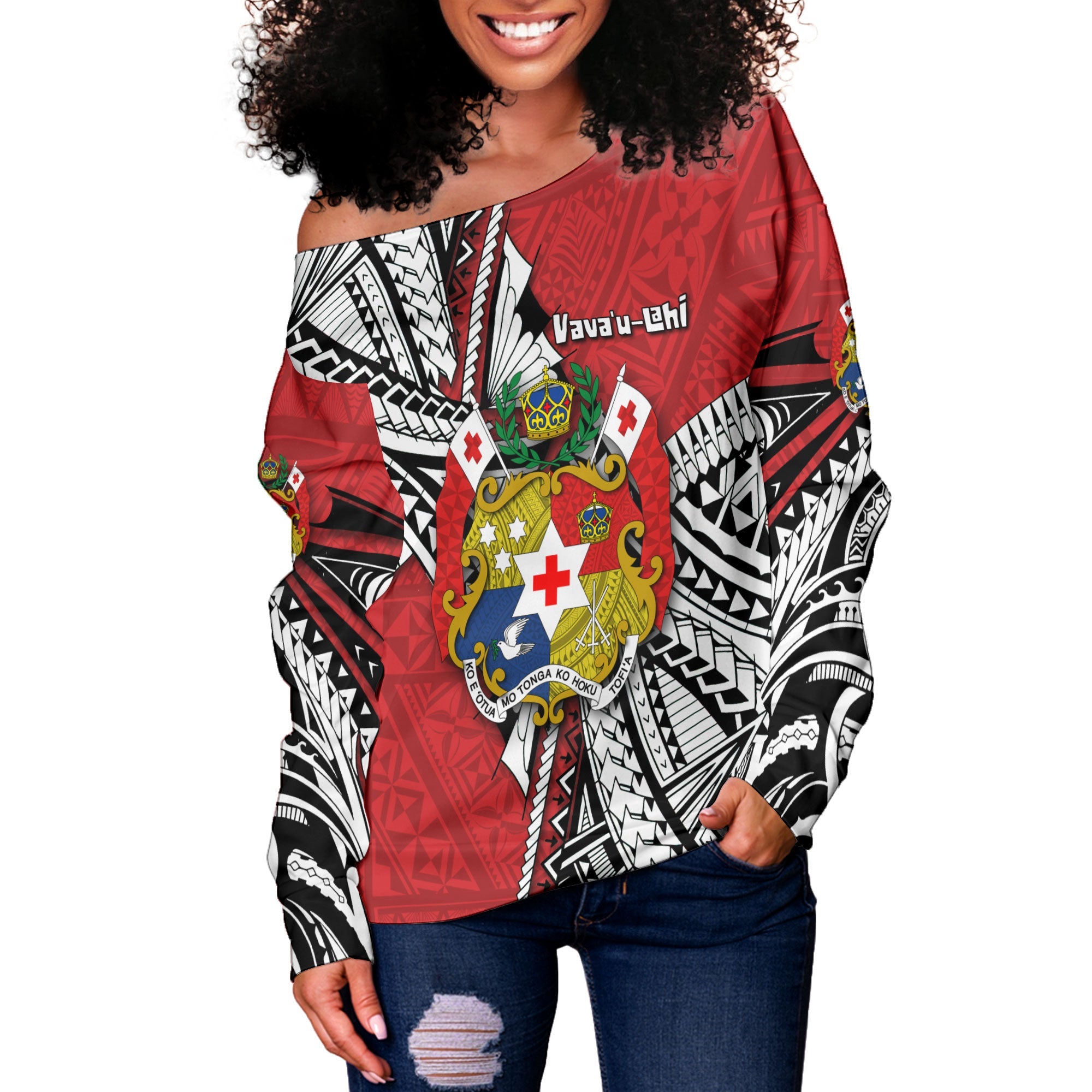 Custom Tonga Vava'u Lahi Coat Of Arms Women Off Shoulder Sweatshirt