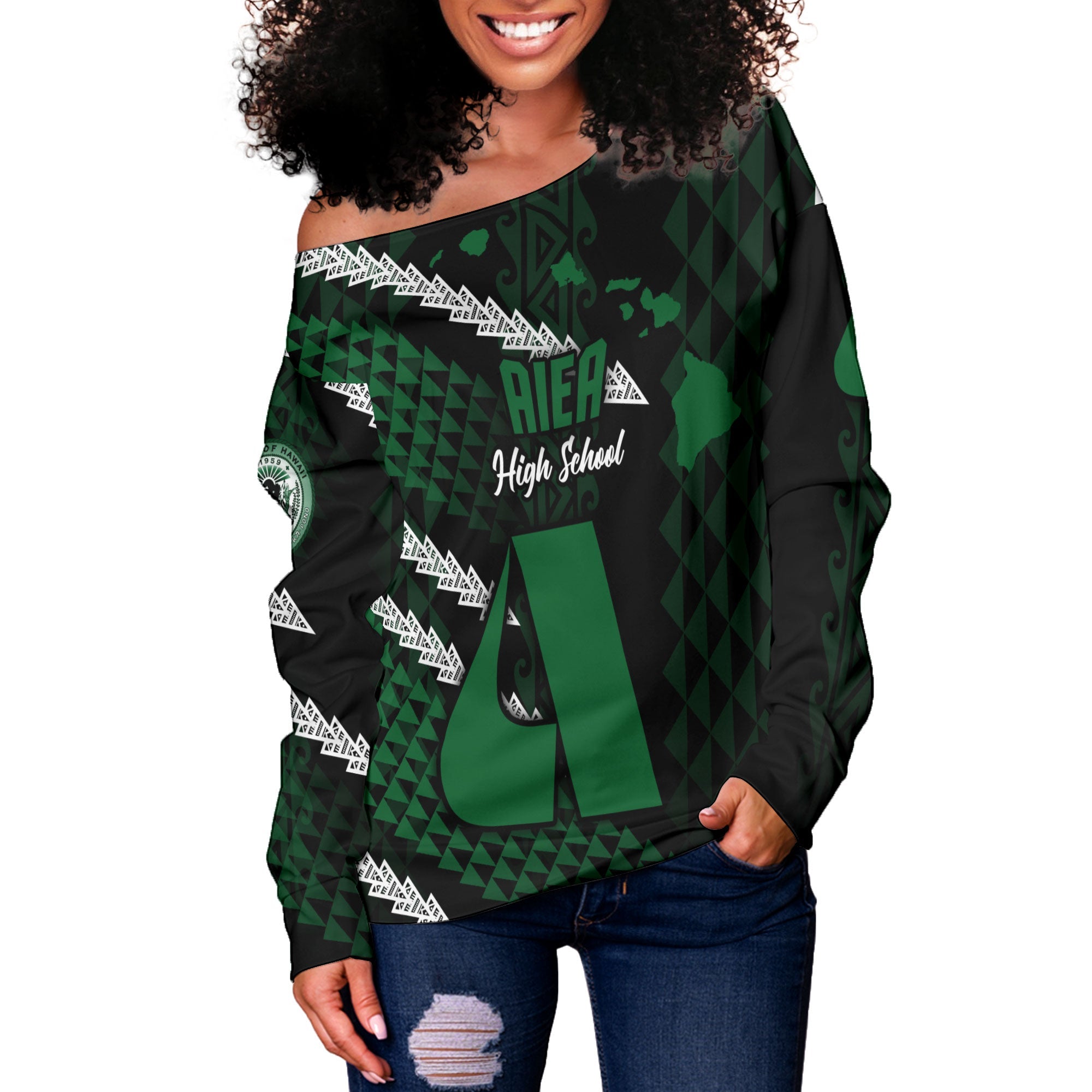 Hawaii Aiea High School Custom Women Off Shoulder Sweatshirt Map Style