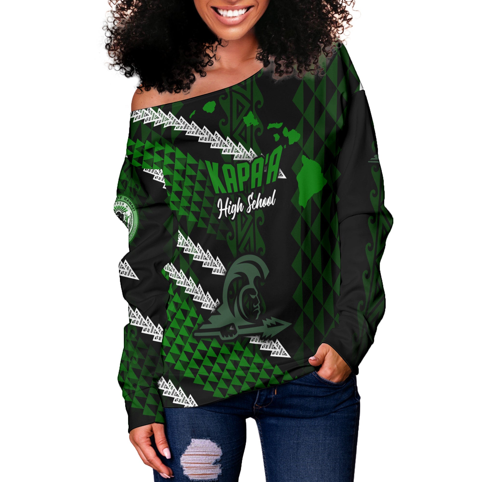 Hawaii Kapaa High School Custom Women Off Shoulder Sweatshirt Map Style