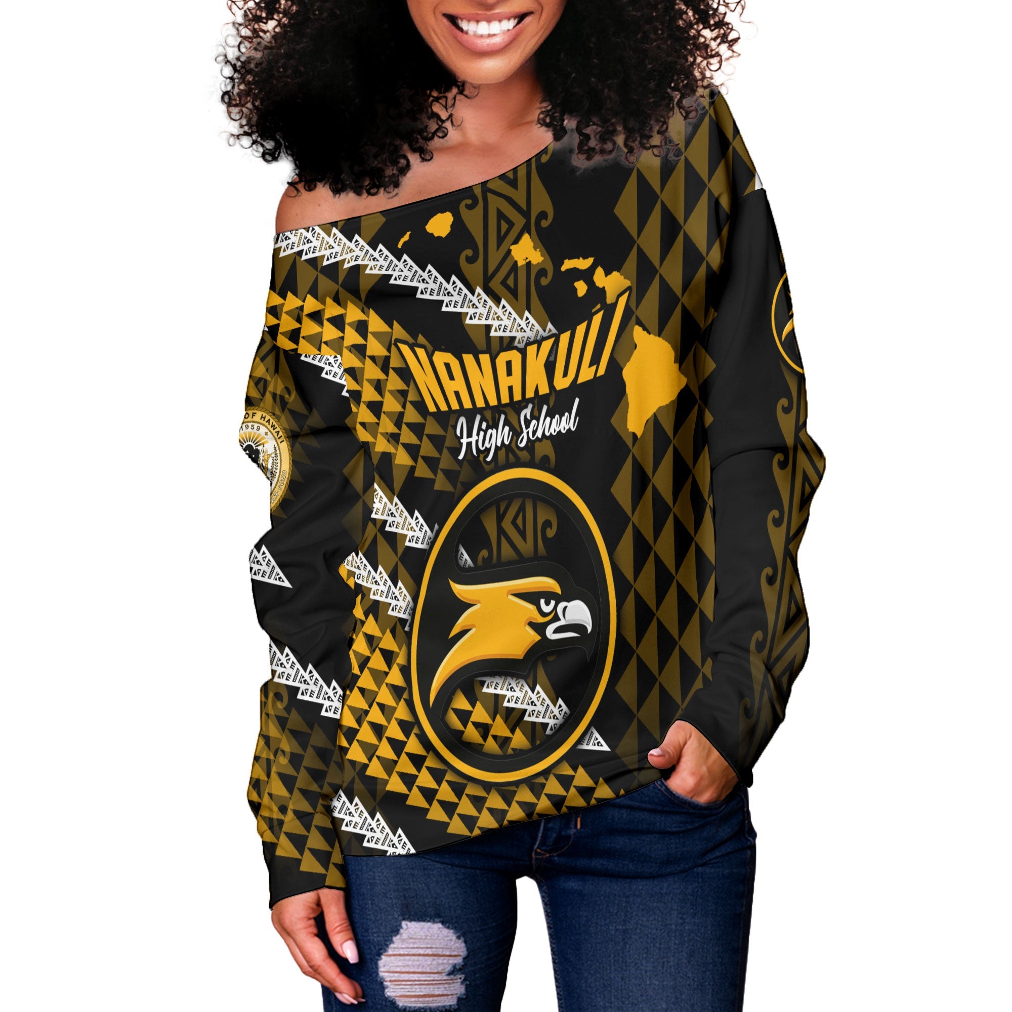 Hawaii Nanakuli High School Custom Women Off Shoulder Sweatshirt Map Style