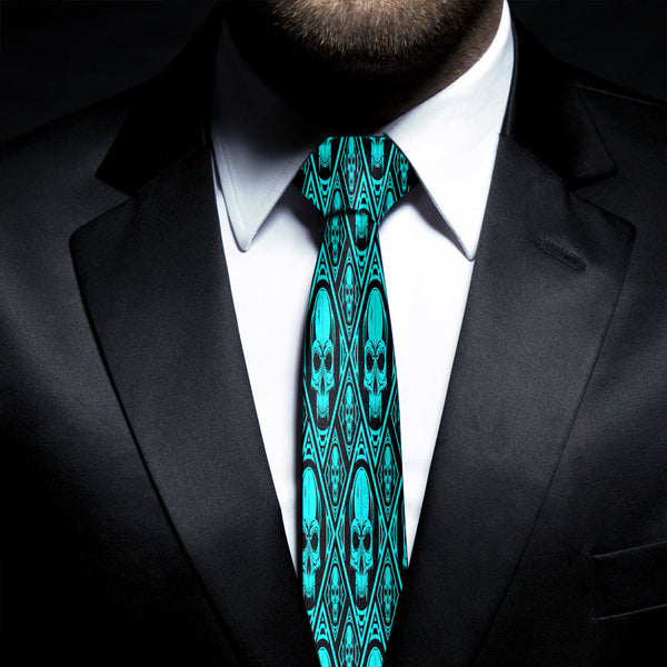 Viking Necktie Skull Pattern Cyan