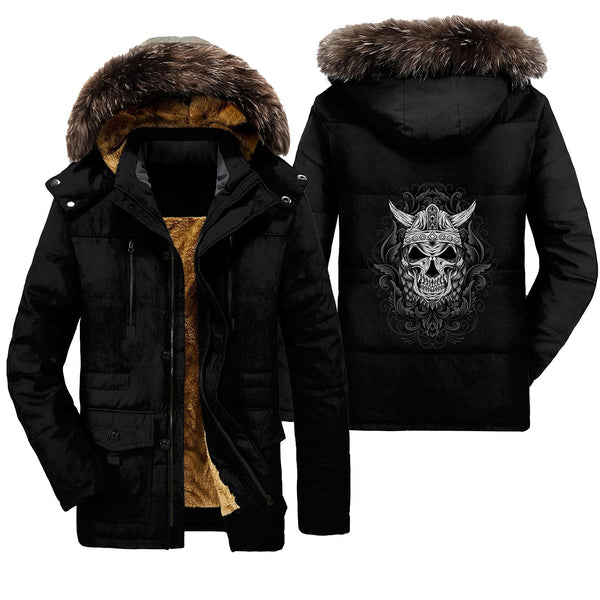 Viking Parka Jacket Skull With Engraving Ornament