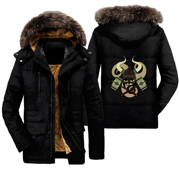 Viking Parka Jacket Skull With Horned Helmet