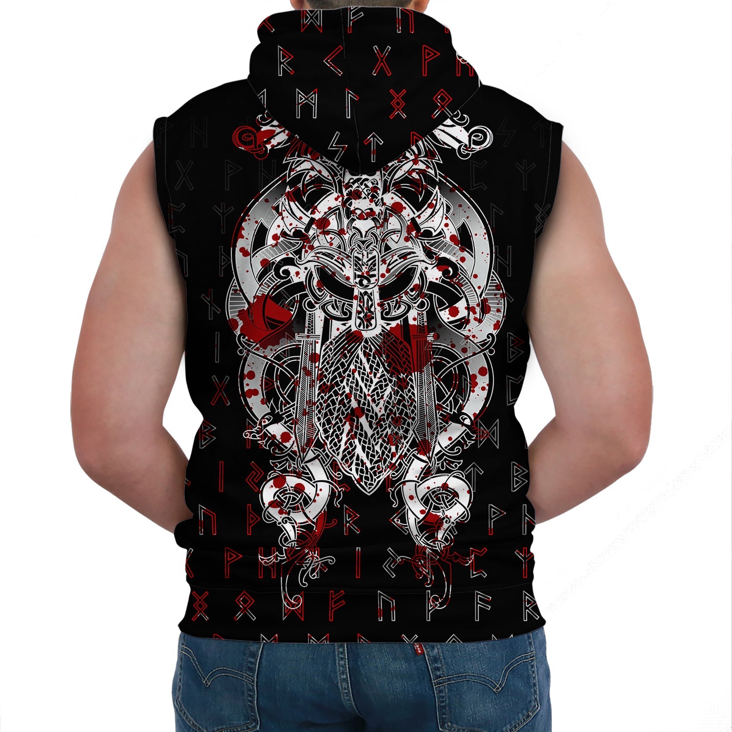 Viking Sleeveless Hoodie Tyr Tattoo Blood 