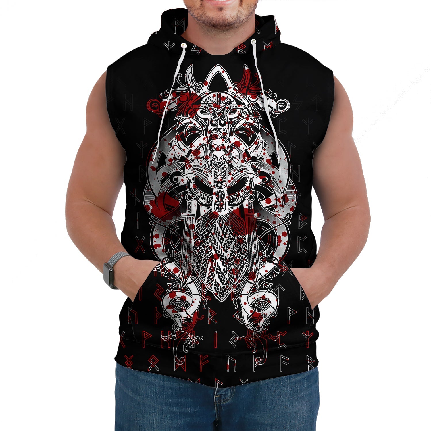 Viking Sleeveless Hoodie Tyr Tattoo Blood 