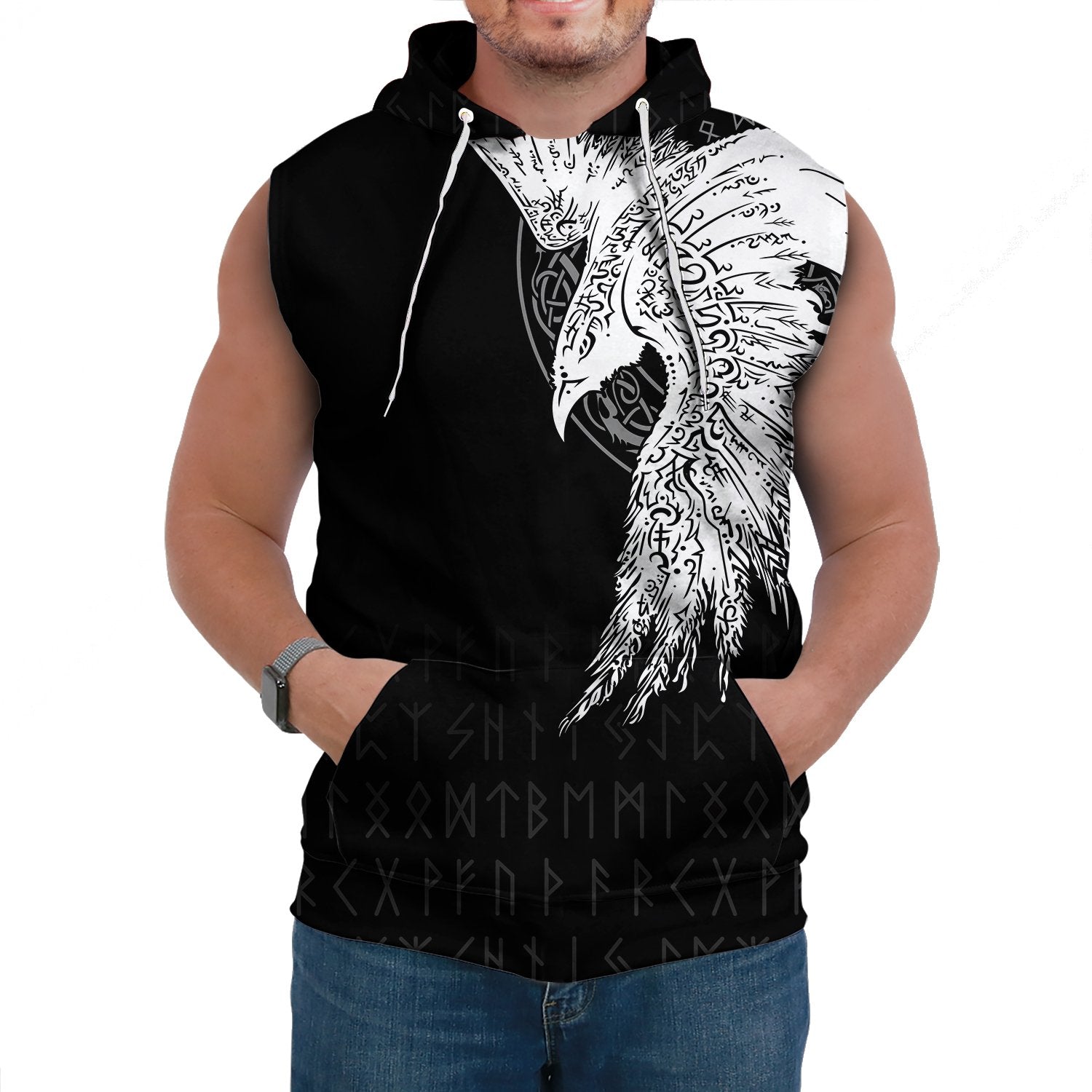 Viking Sleeveless Hoodie Mystical Raven Tattoo Special