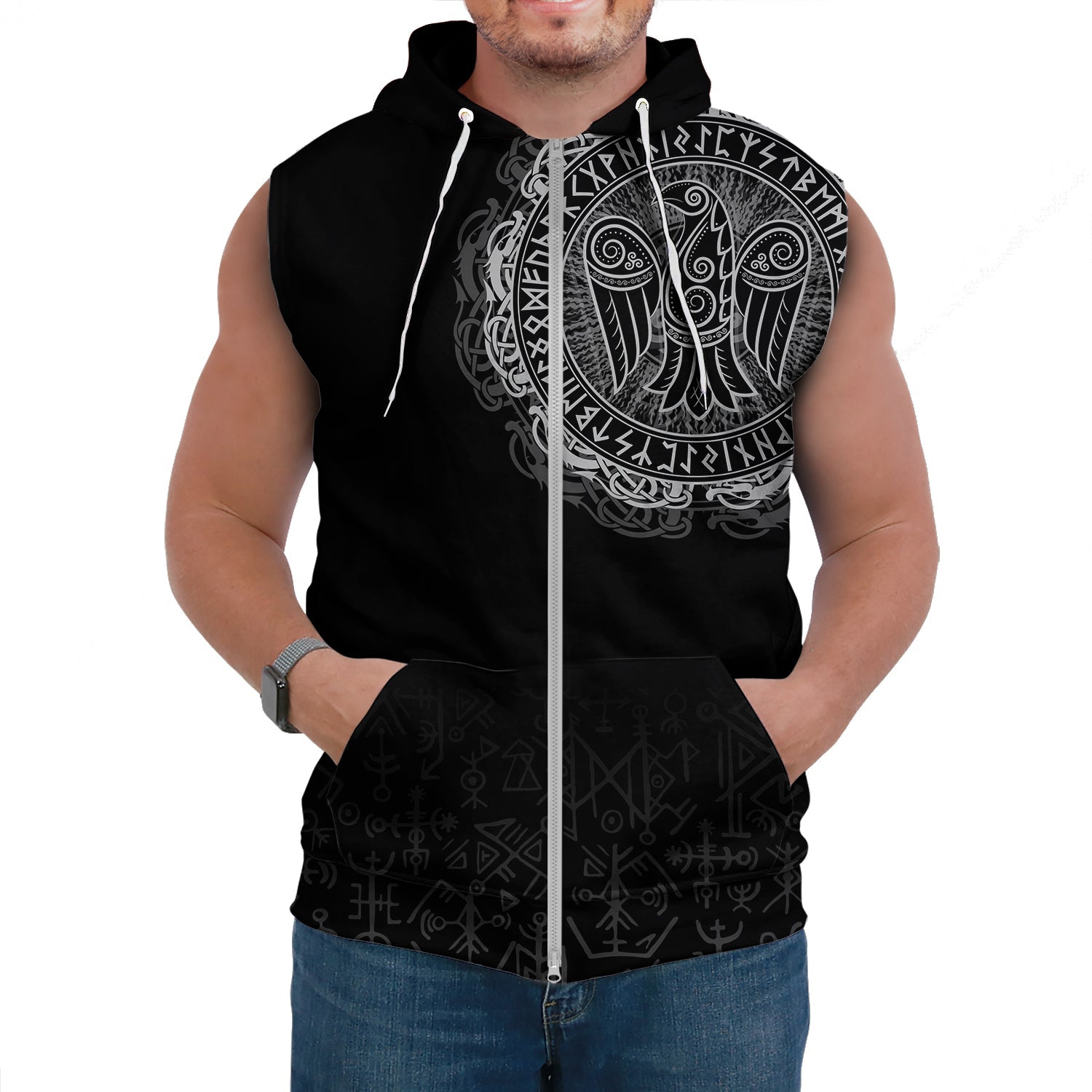 Viking Sleeveless Hoodie Celtic Raven Tattoo