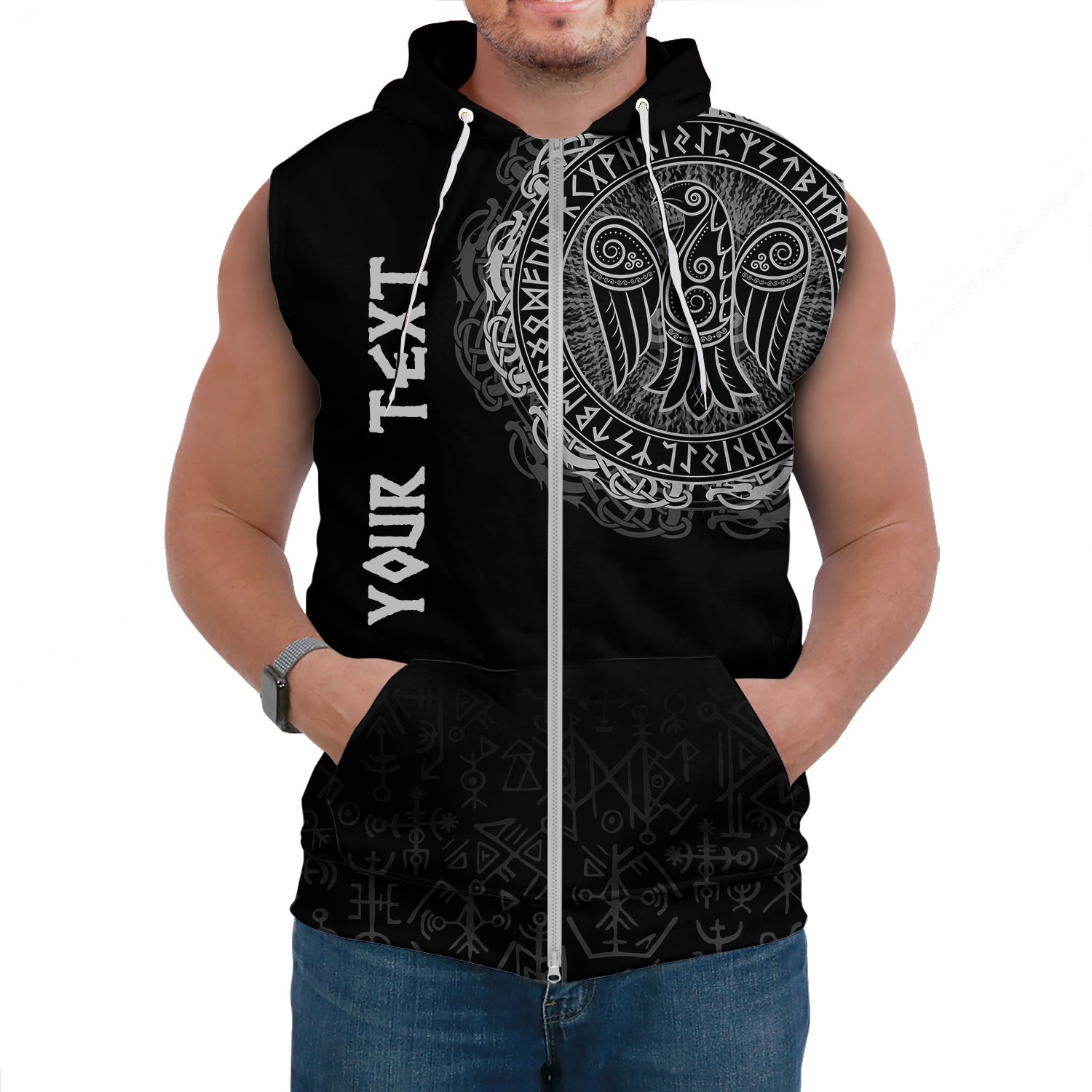 Custom Viking Sleeveless Hoodie Celtic Raven Tattoo